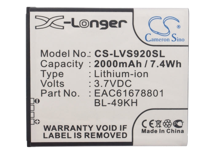 Li-Polymer Battery fits Verizon, Spectrum, Spectrum 4g, Vs920 3.7V, 2000mAh Communications Cameron Sino Technology Limited