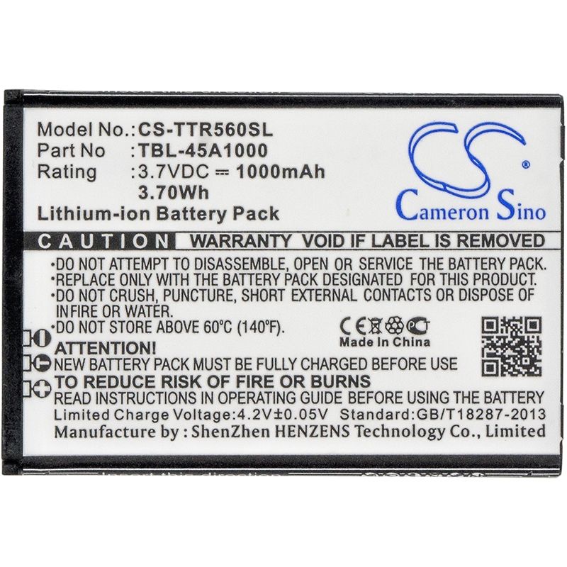 Li-ion Battery fits Tp-link, 5600, Tl-5600, 3.7V, 1000mAh Hotspot Cameron Sino Technology Limited