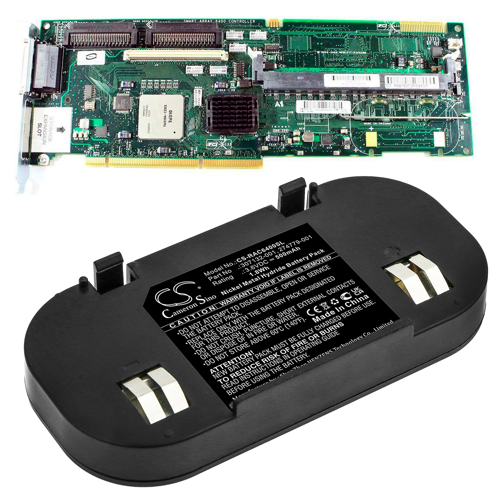 Ni-MH Battery fits Hp, 201201-001, 201201-371, 201201-aa1 3.6V, 500mAh RAID Controller Cameron Sino Technology Limited