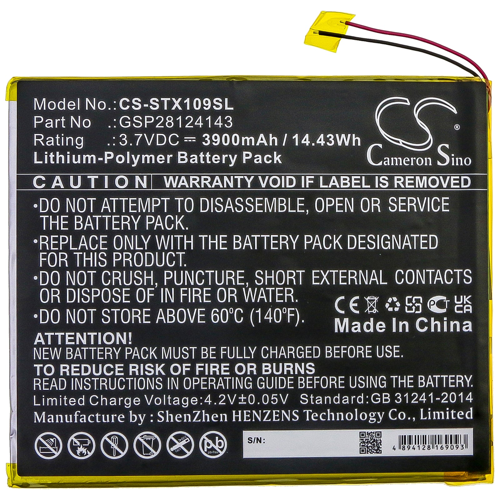 Li-Polymer Battery fits Smartab, St1009x 3.7V, 3900mAh Computer Cameron Sino Technology Limited