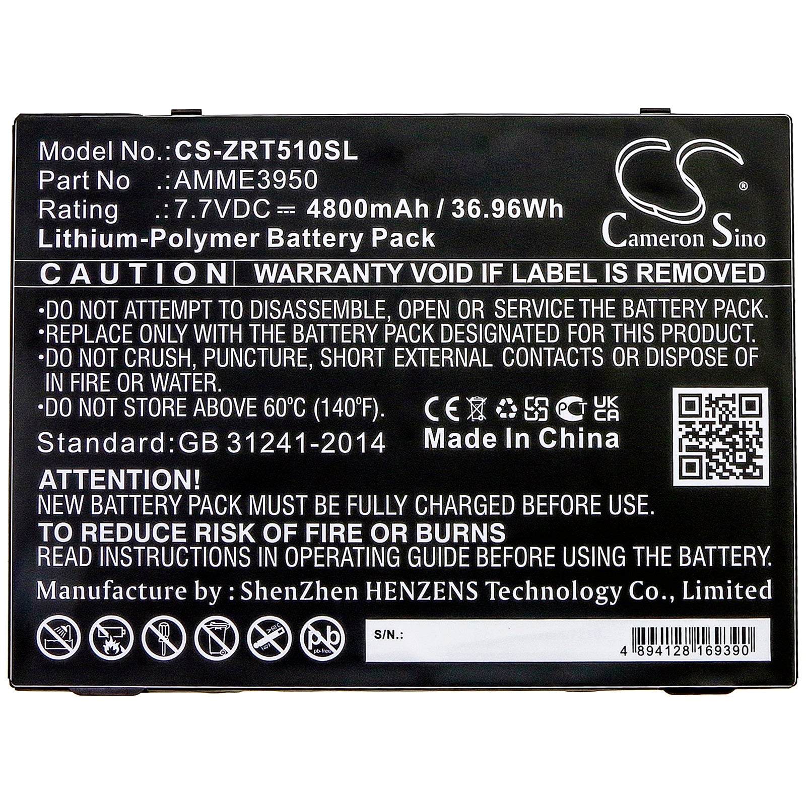 Li-Polymer Battery fits Zebra, Et51at, Et56bt 7.7V, 4800mAh Computer Cameron Sino Technology Limited (Suspended)