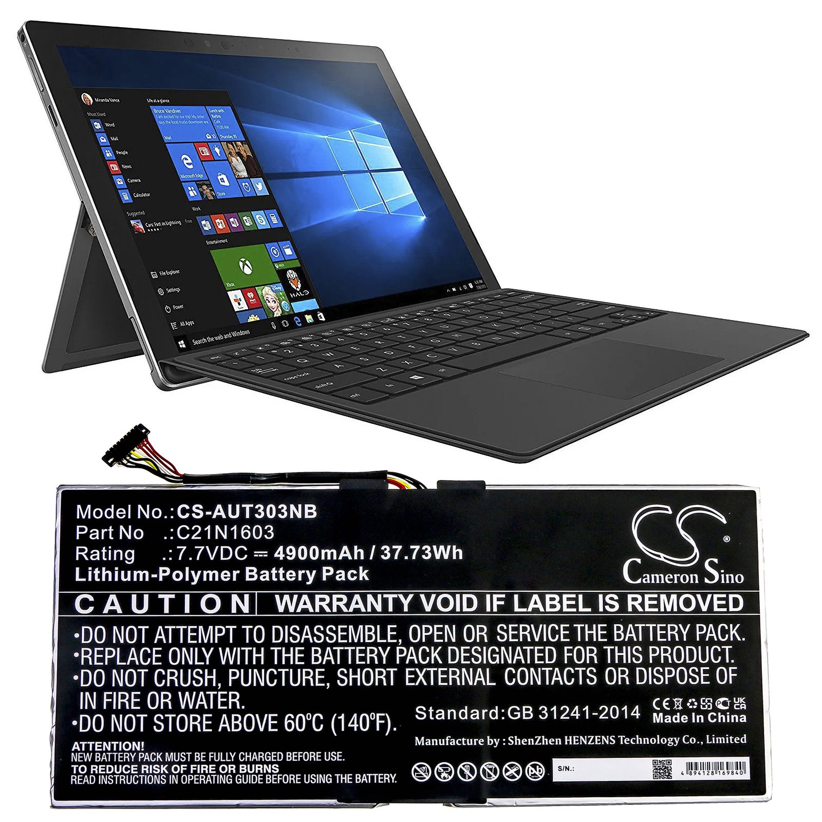 Li-Polymer Battery fits Asus, B9440ua, B9440ua-xs51, T302 7.7V, 4900mAh Notebook & Laptop Cameron Sino Technology Limited