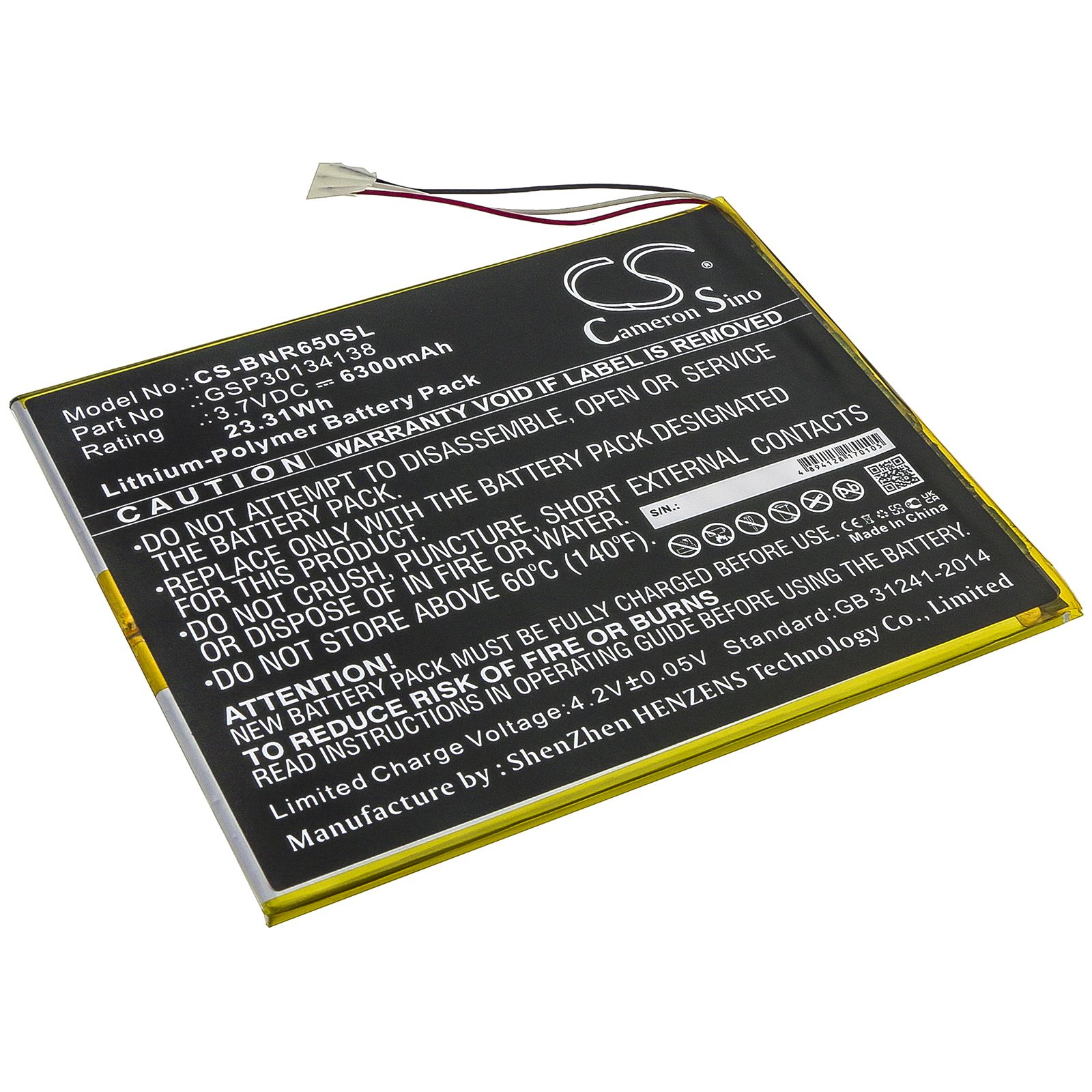 Li-Polymer Battery fits Barnes & Noble, Bntv650, Nook 10.1 3.8V, 6300mAh Tablet Cameron Sino Technology Limited