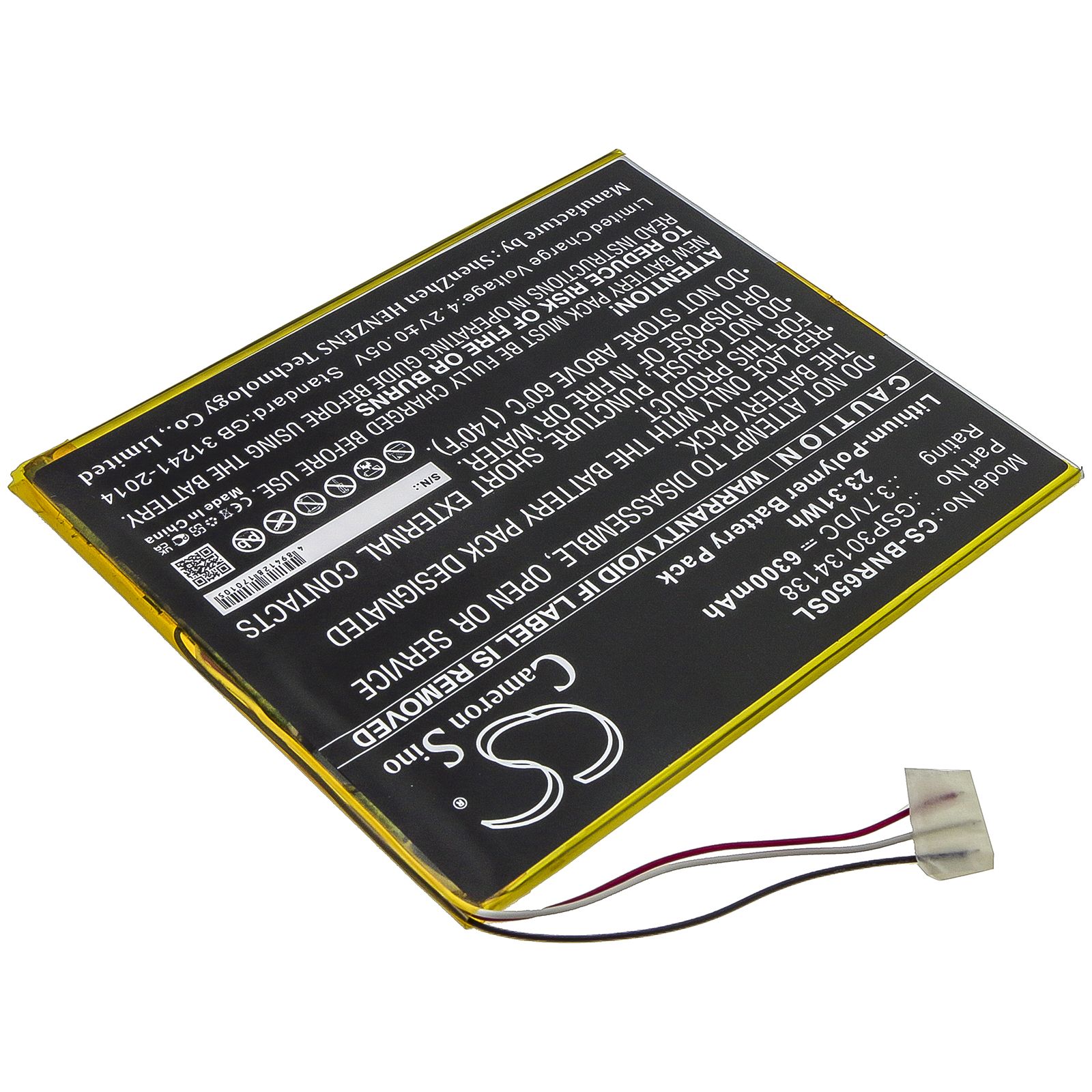 Li-Polymer Battery fits Barnes & Noble, Bntv650, Nook 10.1 3.8V, 6300mAh Tablet Cameron Sino Technology Limited