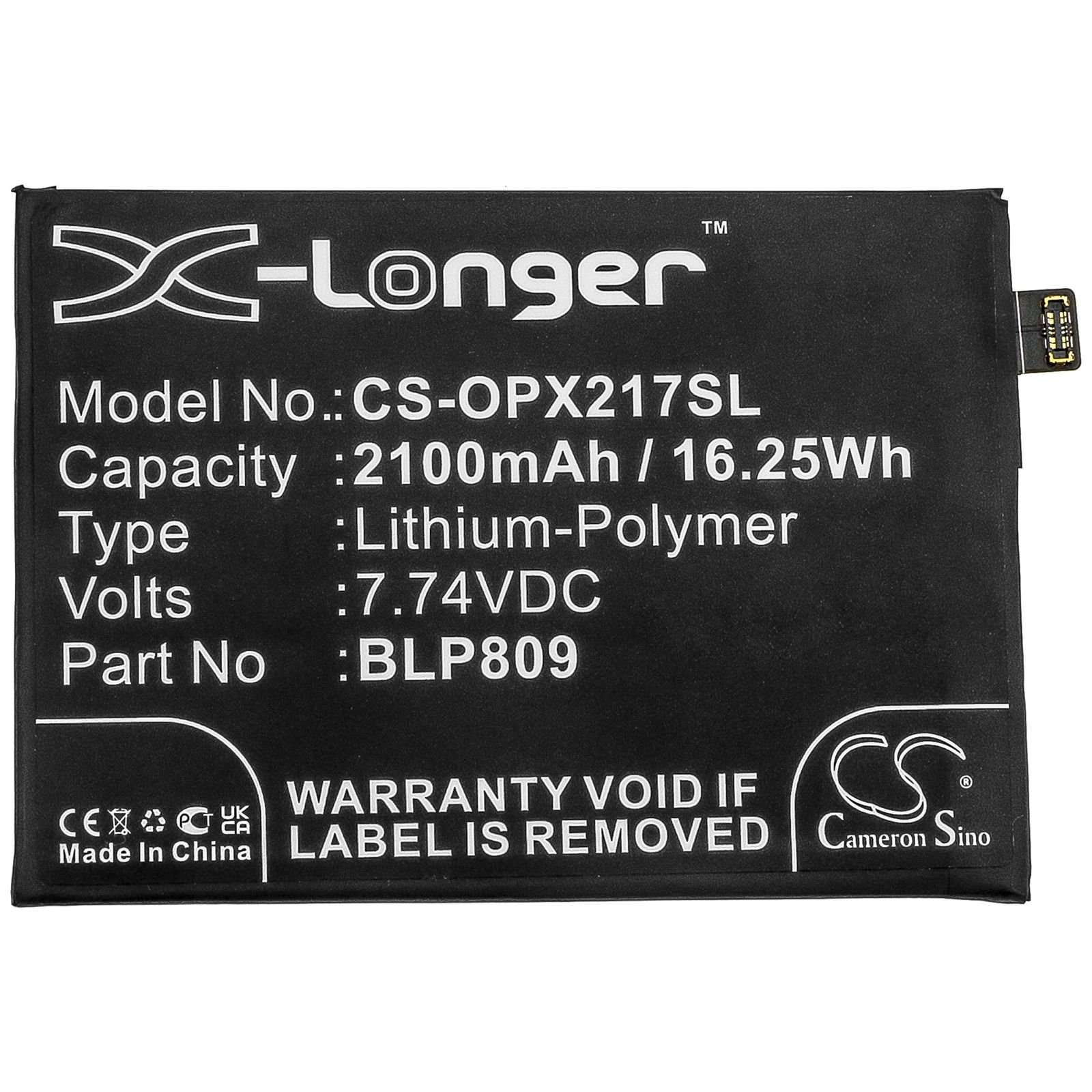 Li-ion Battery fits Oppo, Realme Q2 Pro, Rmx2173 7.74V, 2100mAh Mobile & SmartPhone Cameron Sino Technology Limited