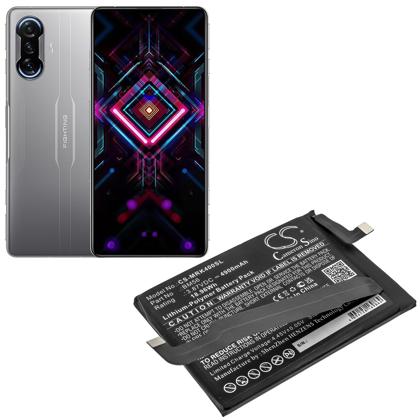 Li-Polymer Battery fits Redmi, K40 Game, M2104k10c 3.87V, 4900mAh Communications Cameron Sino Technology Limited