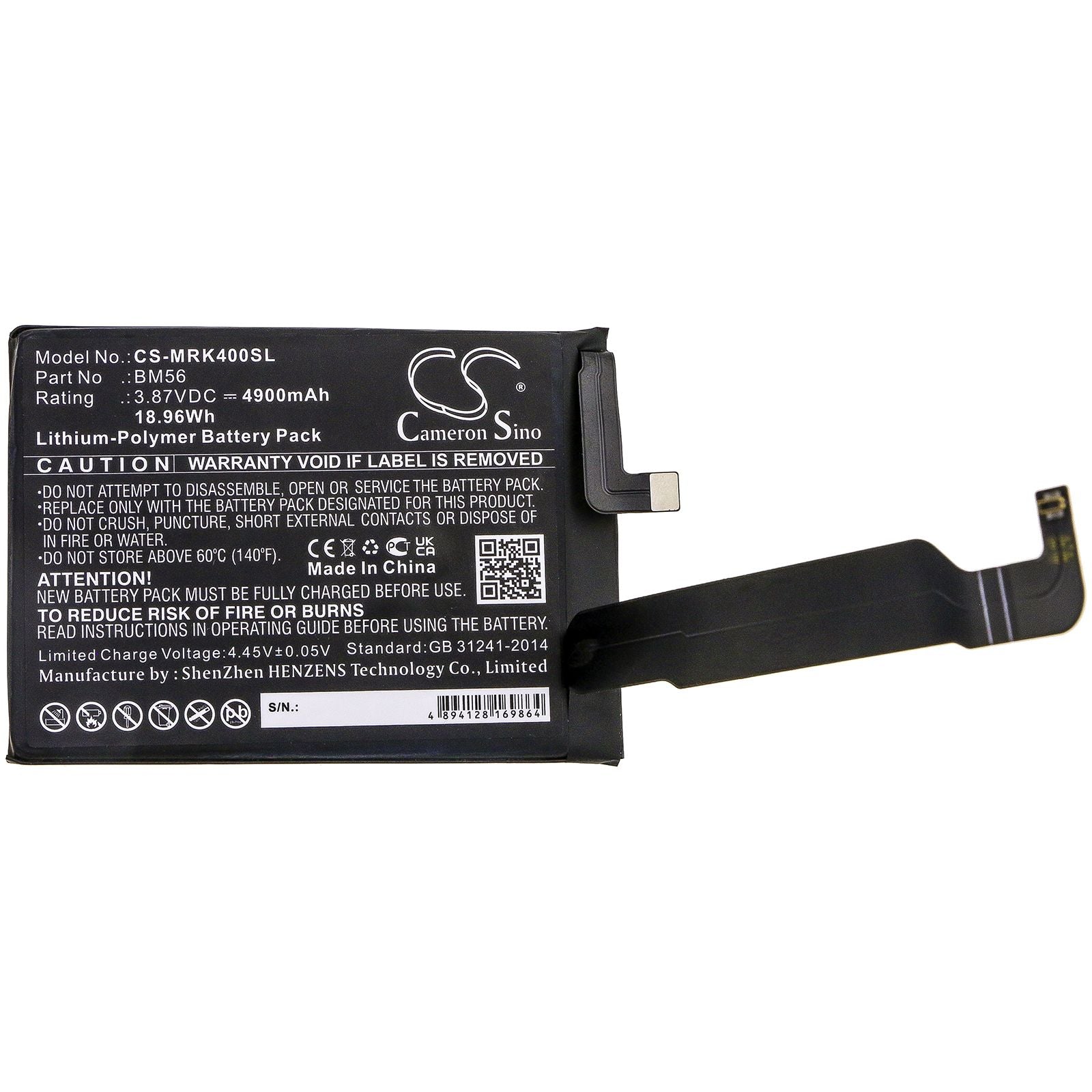 Li-Polymer Battery fits Redmi, K40 Game, M2104k10c 3.87V, 4900mAh Communications Cameron Sino Technology Limited