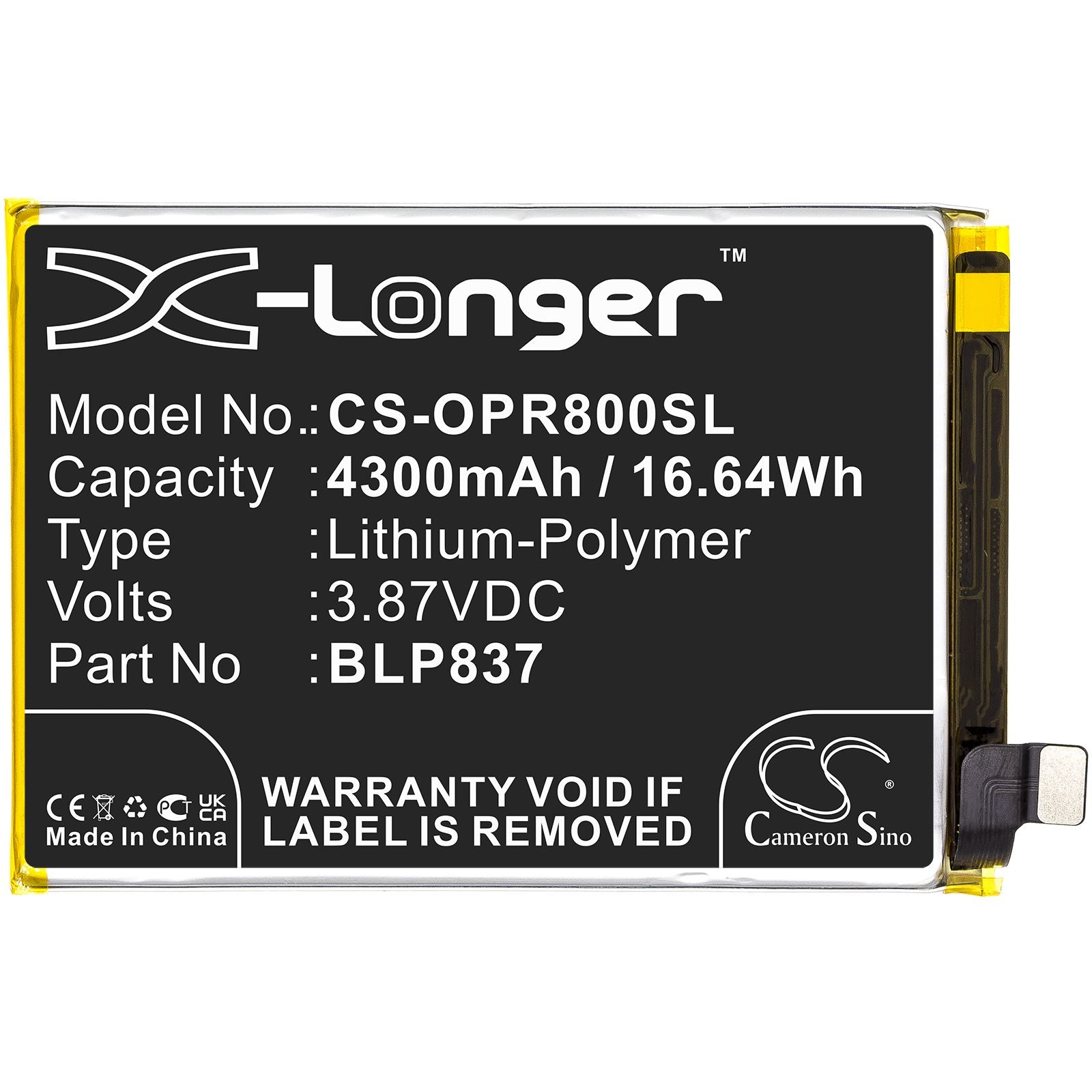 Li-ion Battery fits Oppo, Realme 8 Pro 3.87V, 4300mAh Mobile & SmartPhone Cameron Sino Technology Limited