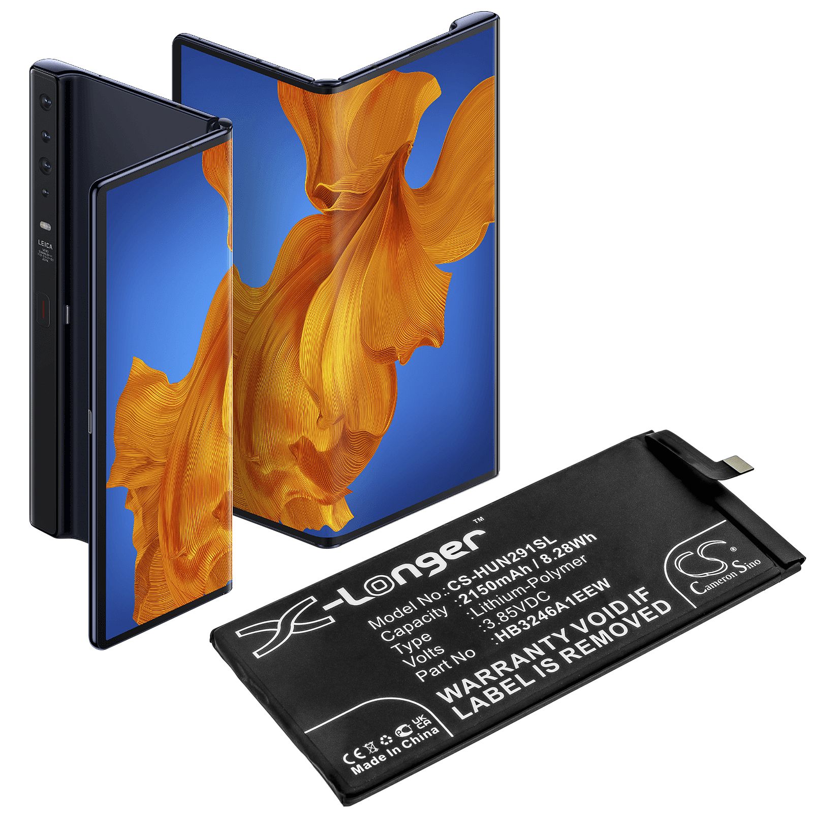 Li-Polymer Battery fits Huawei, Mate Xs, Tah-an00m, Tah-n29m 3.85V, 2150mAh Mobile & SmartPhone Cameron Sino Technology Limited
