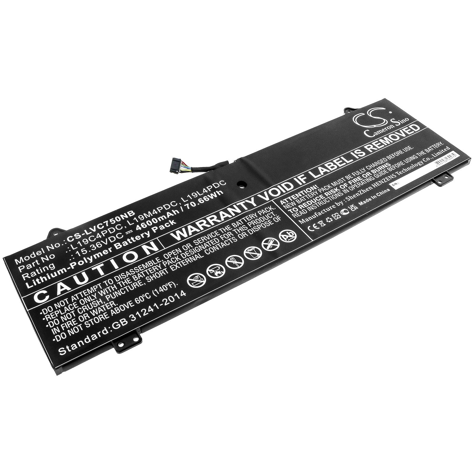 Li-ion Battery fits Lenovo, L19c4pdc 15.36V, 4600mAh Notebook & Laptop Cameron Sino Technology Limited