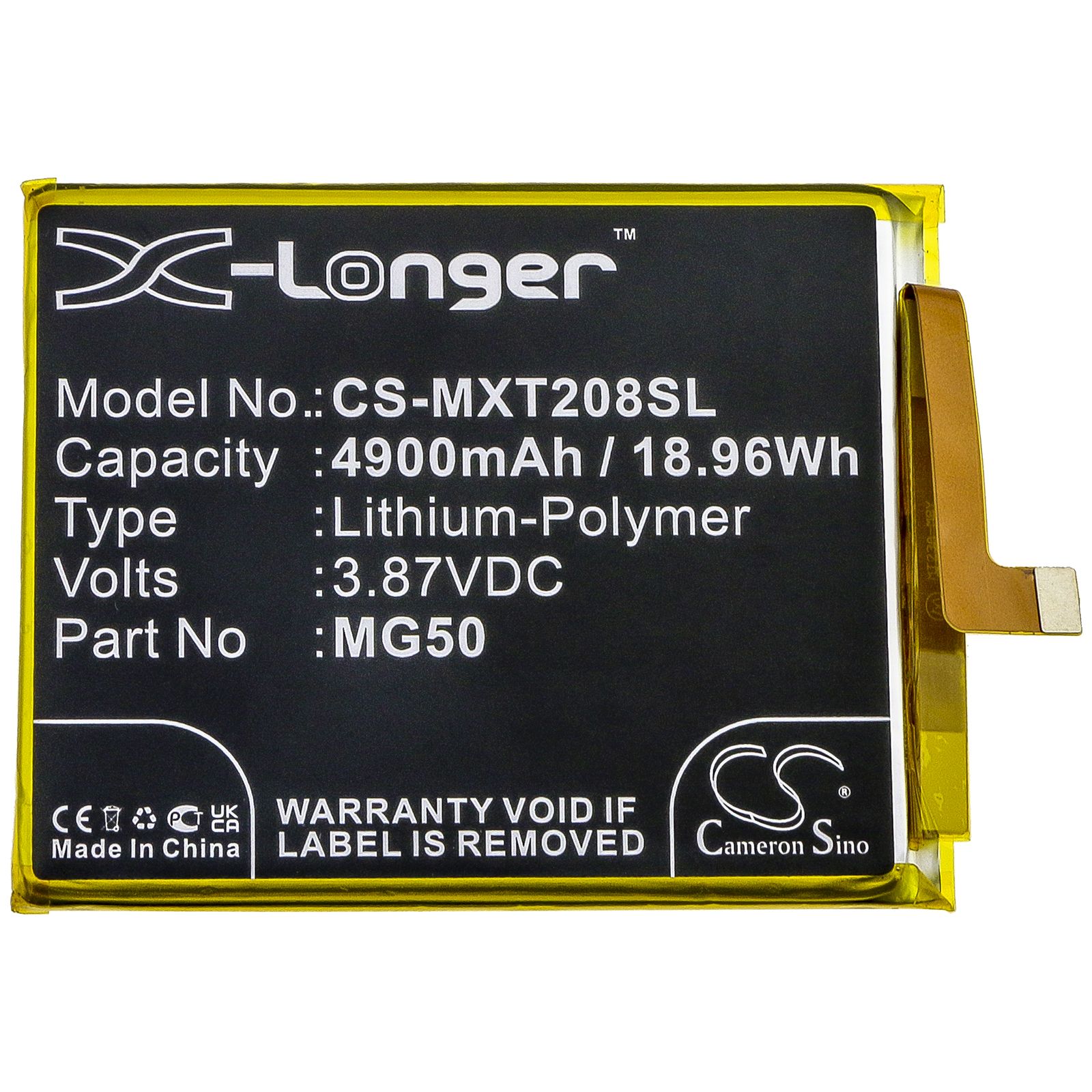 Li-Polymer Battery fits Motorola, Mg50 3.85V, 4900mAh Mobile & SmartPhone Cameron Sino Technology Limited