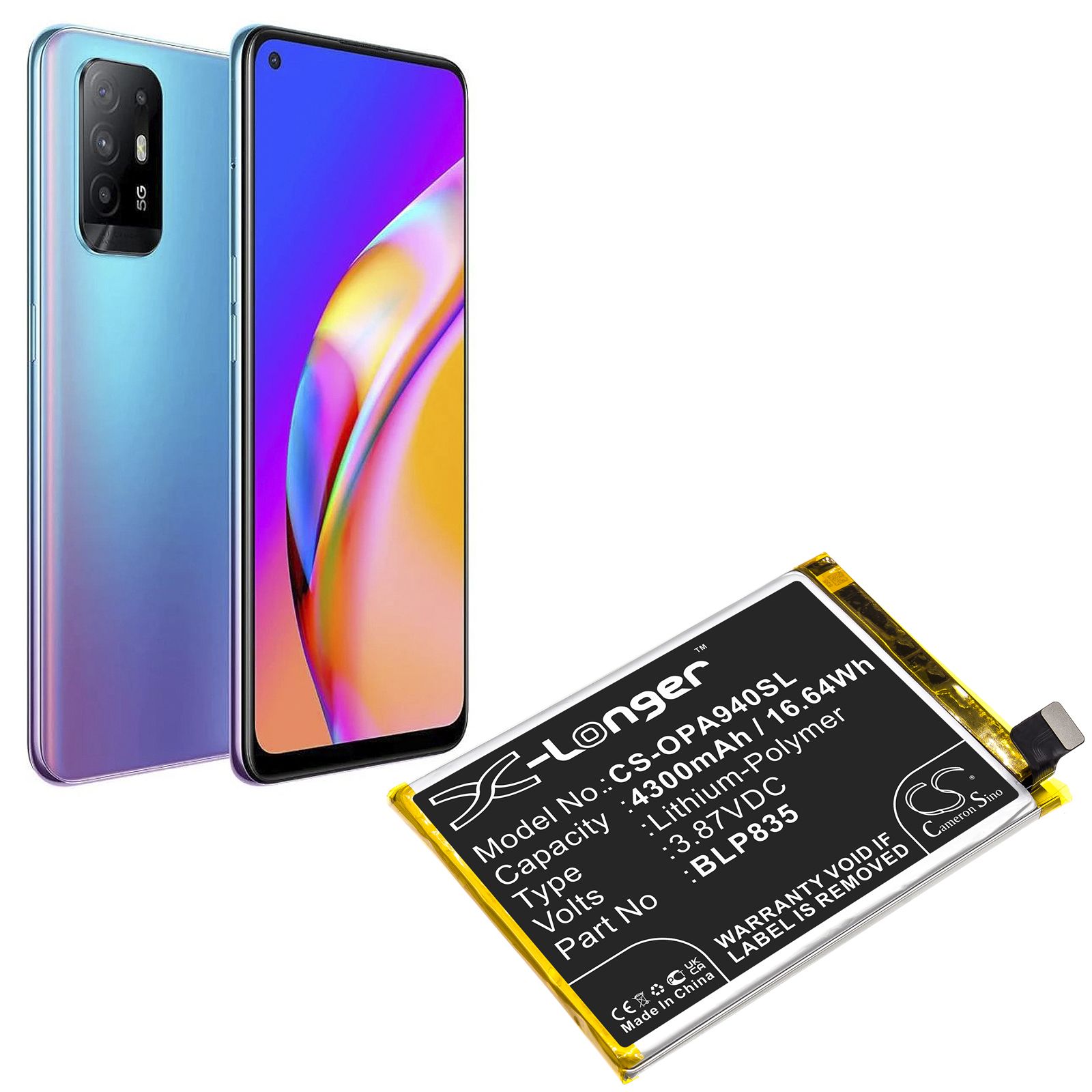 Li-Polymer Battery fits Oppo, A94, A94 2021, Cph2203 3.87V, 4300mAh Mobile & SmartPhone Cameron Sino Technology Limited