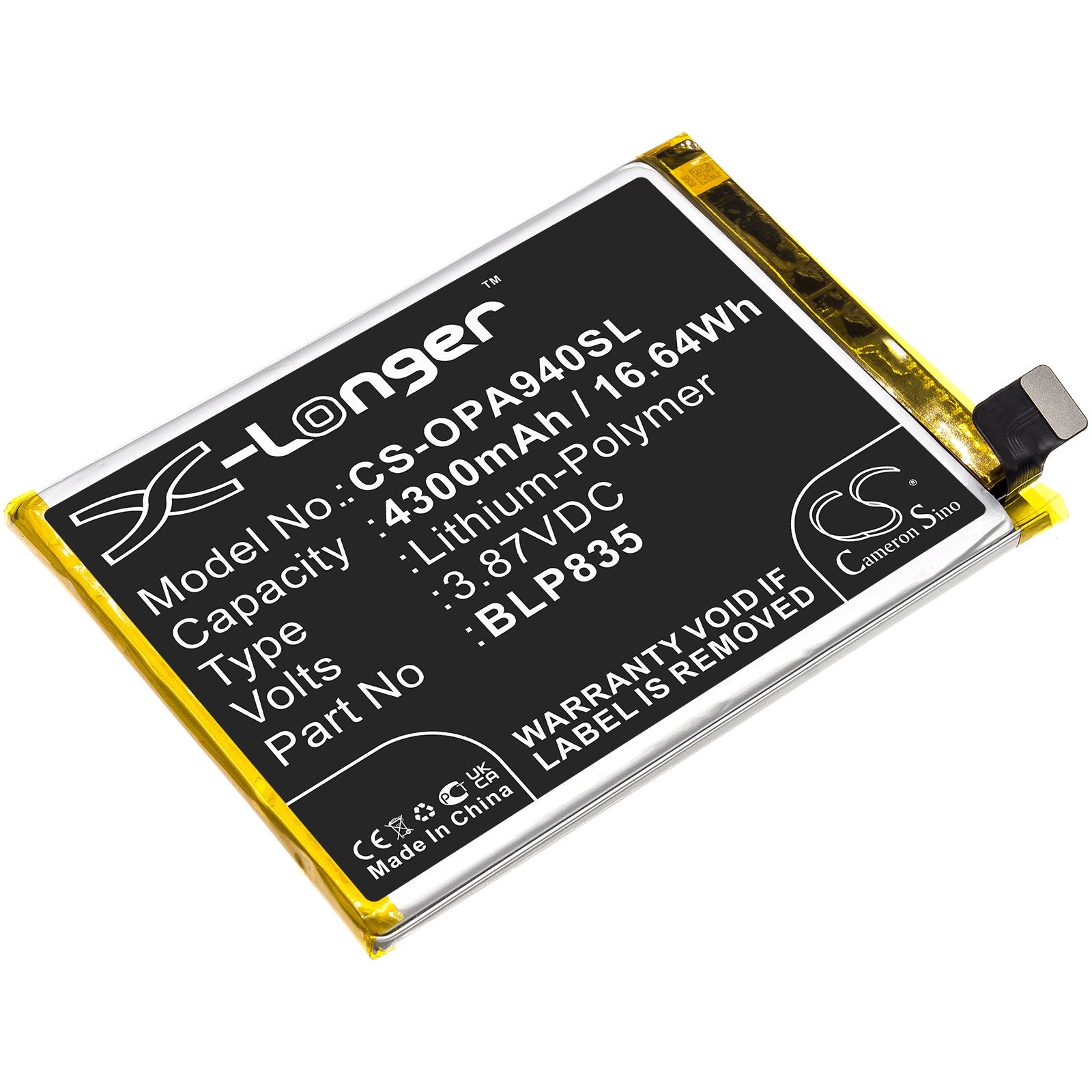 Li-Polymer Battery fits Oppo, A94, A94 2021, Cph2203 3.87V, 4300mAh Mobile & SmartPhone Cameron Sino Technology Limited