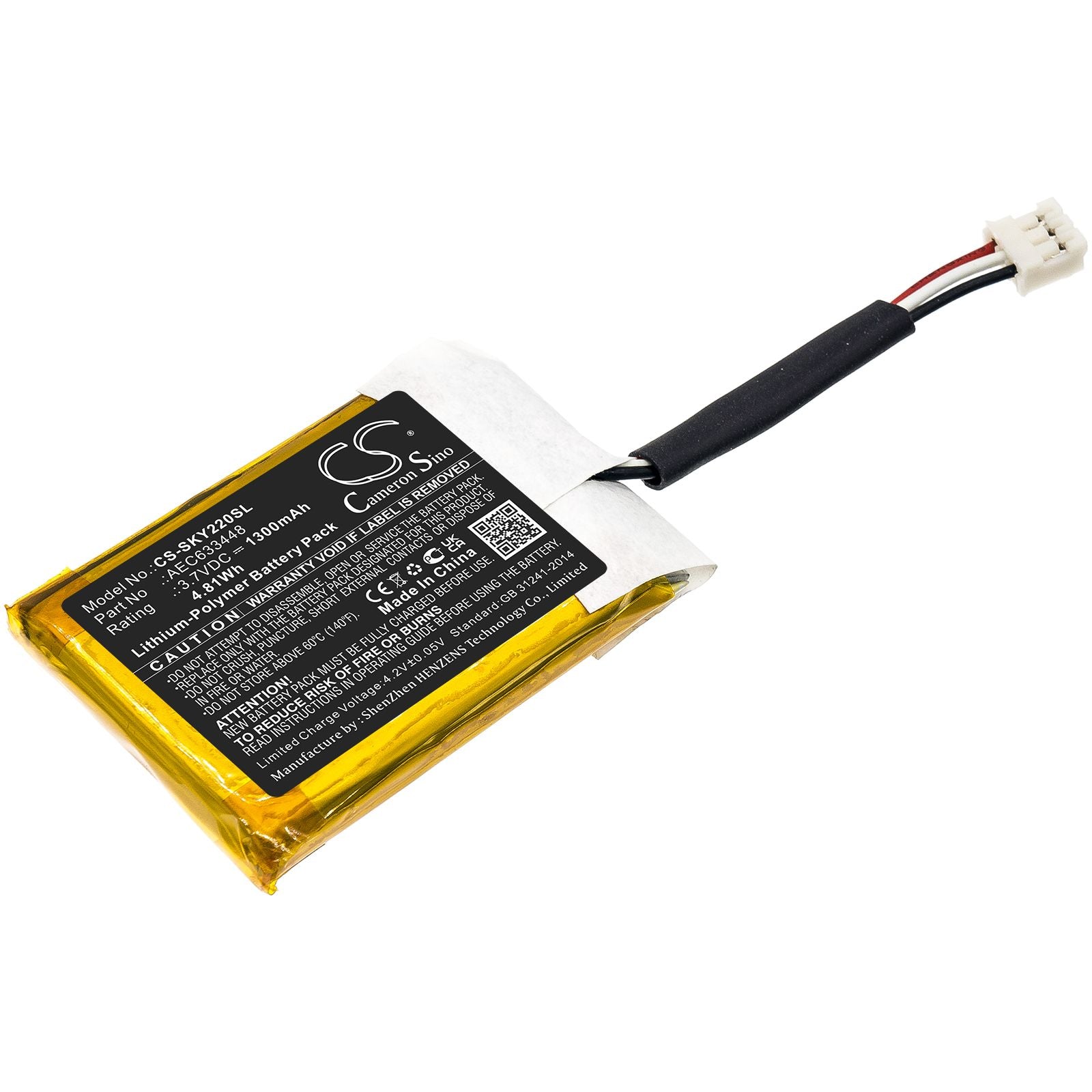 Li-Polymer Speaker Battery fits Skullcandy, Ambush, Stayloud, Y22-sk2013008 3.7V, 1300mAh Speaker Cameron Sino Technology Limited