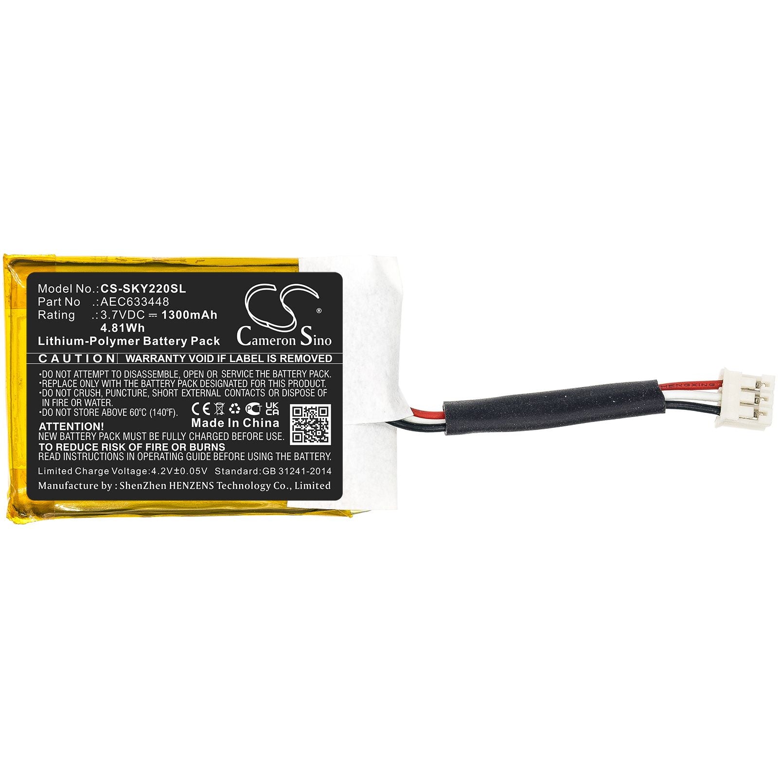 Li-Polymer Speaker Battery fits Skullcandy, Ambush, Stayloud, Y22-sk2013008 3.7V, 1300mAh Speaker Cameron Sino Technology Limited