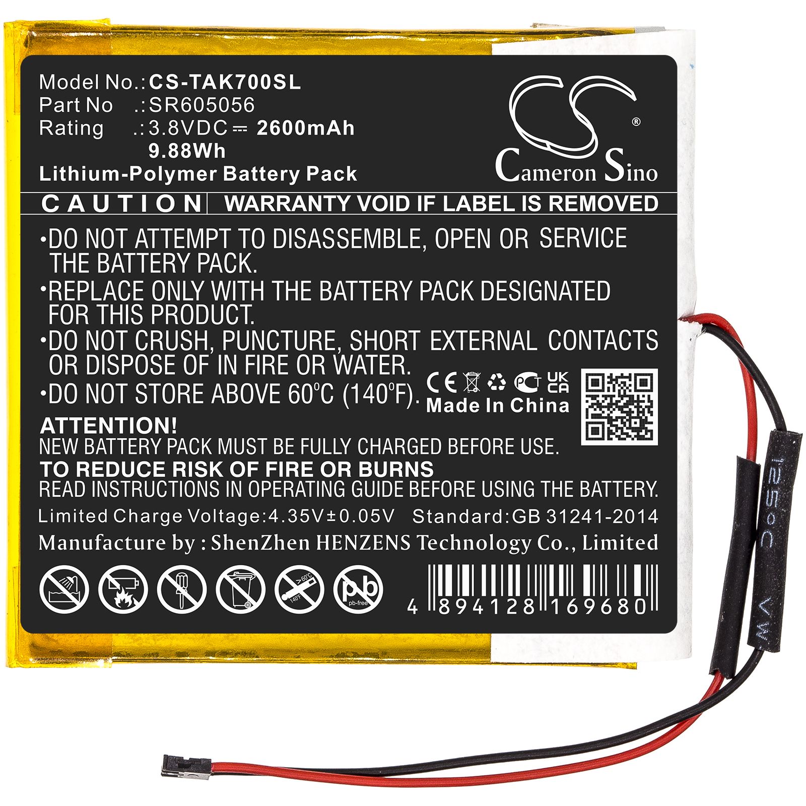 Li-Polymer Battery fits Astell&kern, Ak70 3.8V, 2600mAh Media Player Cameron Sino Technology Limited