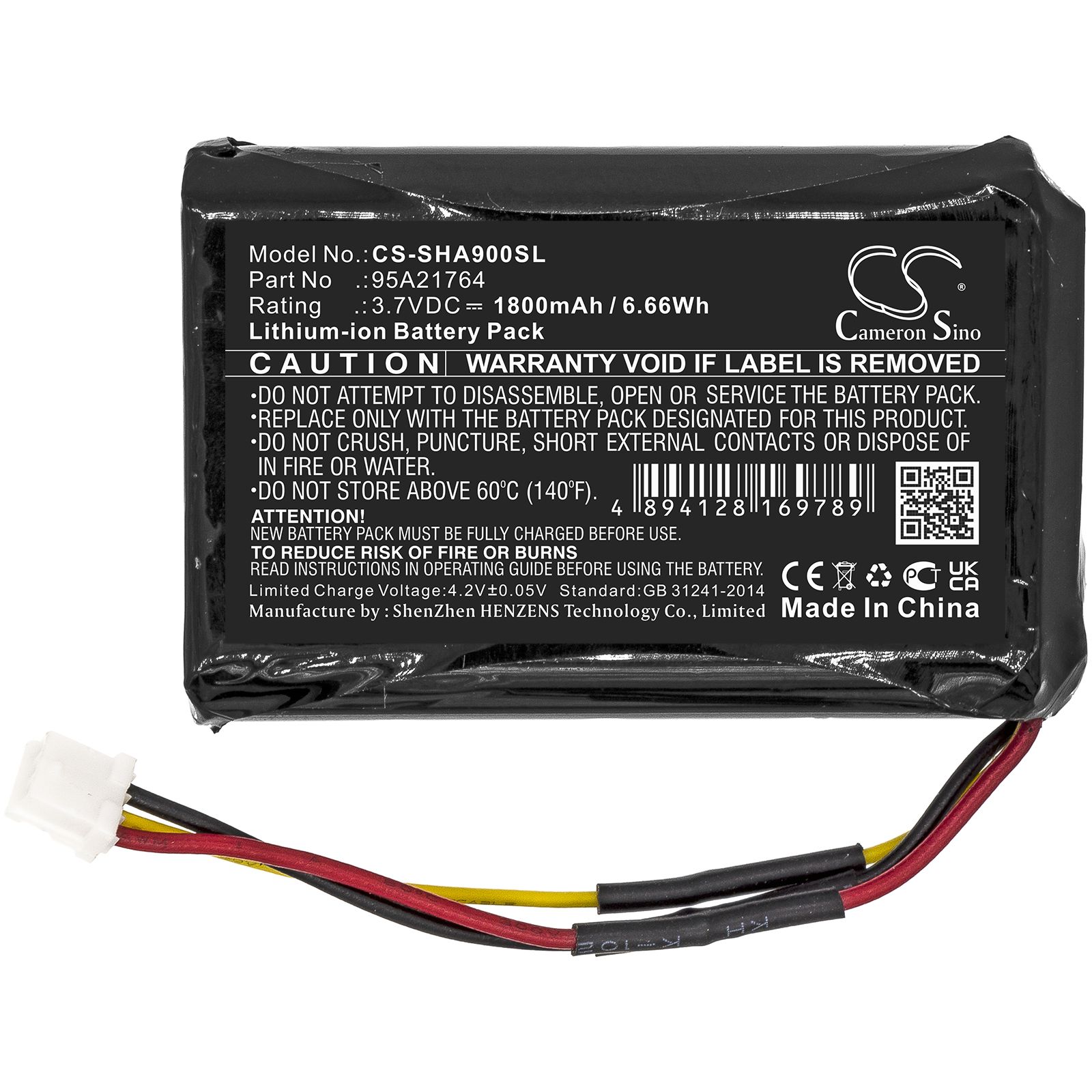 Li-ion Battery fits Shure, Sha900 3.7V, 1800mAh Amplifier Cameron Sino Technology Limited