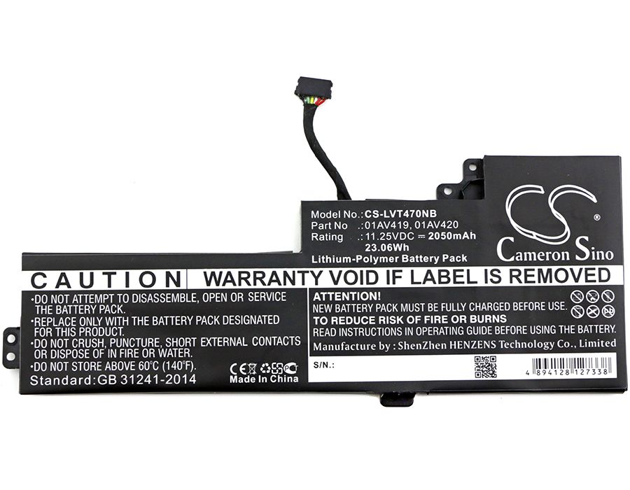 Li-polymer Battery Fits Lenovo, Thinkpad T470, Thinkpad T470 20hd002tcd, Thinkpad T470 20hda003cd 11.25v, 2050mah Notebook & Laptop Cameron Sino Technology Limited
