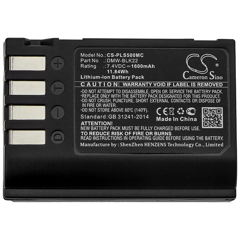 Li-ion Battery fits Panasonic, Lumix Dc-s5, Lumix Dc-s5k 7.4V, 1600mAh Camera Cameron Sino Technology Limited