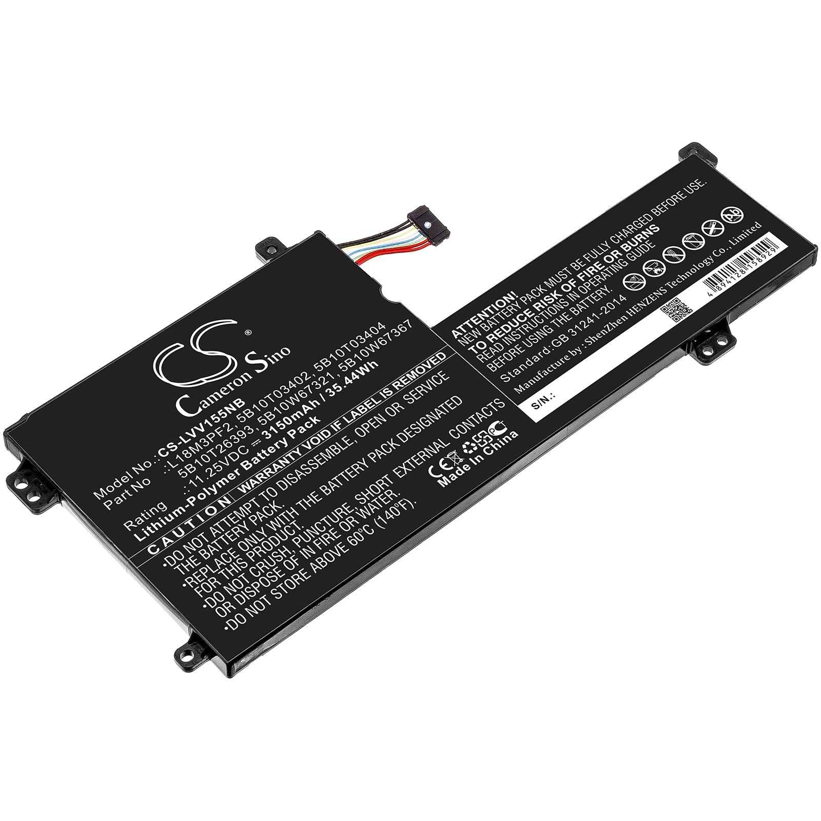 Li-Polymer Battery fits Lenovo, 5b10t03402, 5b10t03404, 5b10t26393, 5b10w67321, 5b10w67367, L18m3pf2, Sb10w67268, Sb10w67372 11. Notebook & Laptop Cameron Sino Technology Limited