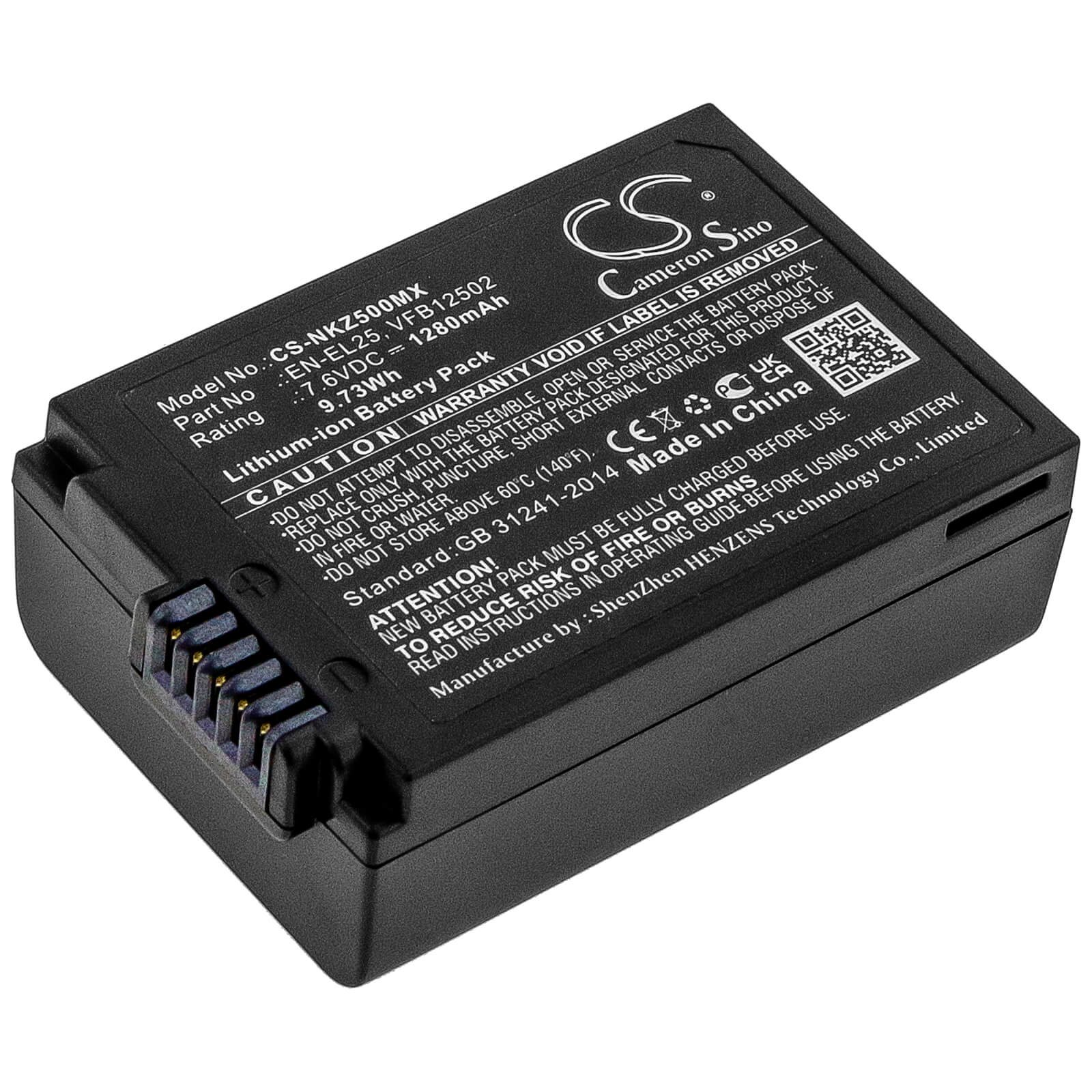 Li-ion Battery fits Nikon, Z50, Z50 Zfc 7.6V, 1280mAh Camera Cameron Sino Technology Limited