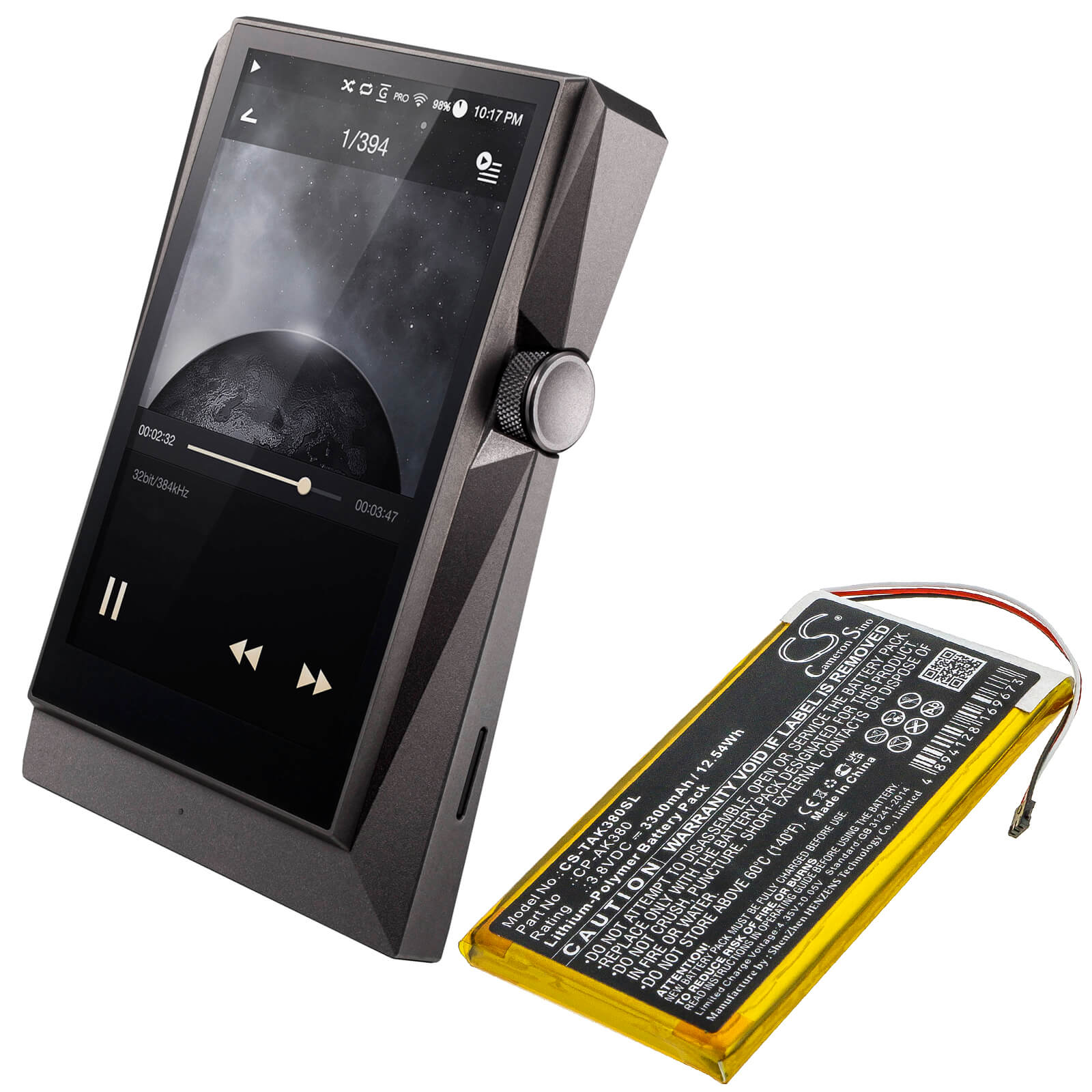 Li-Polymer Battery fits Astell&kern, Ak300, Ak380 3.7V, 3300mAh Media Player Cameron Sino Technology Limited