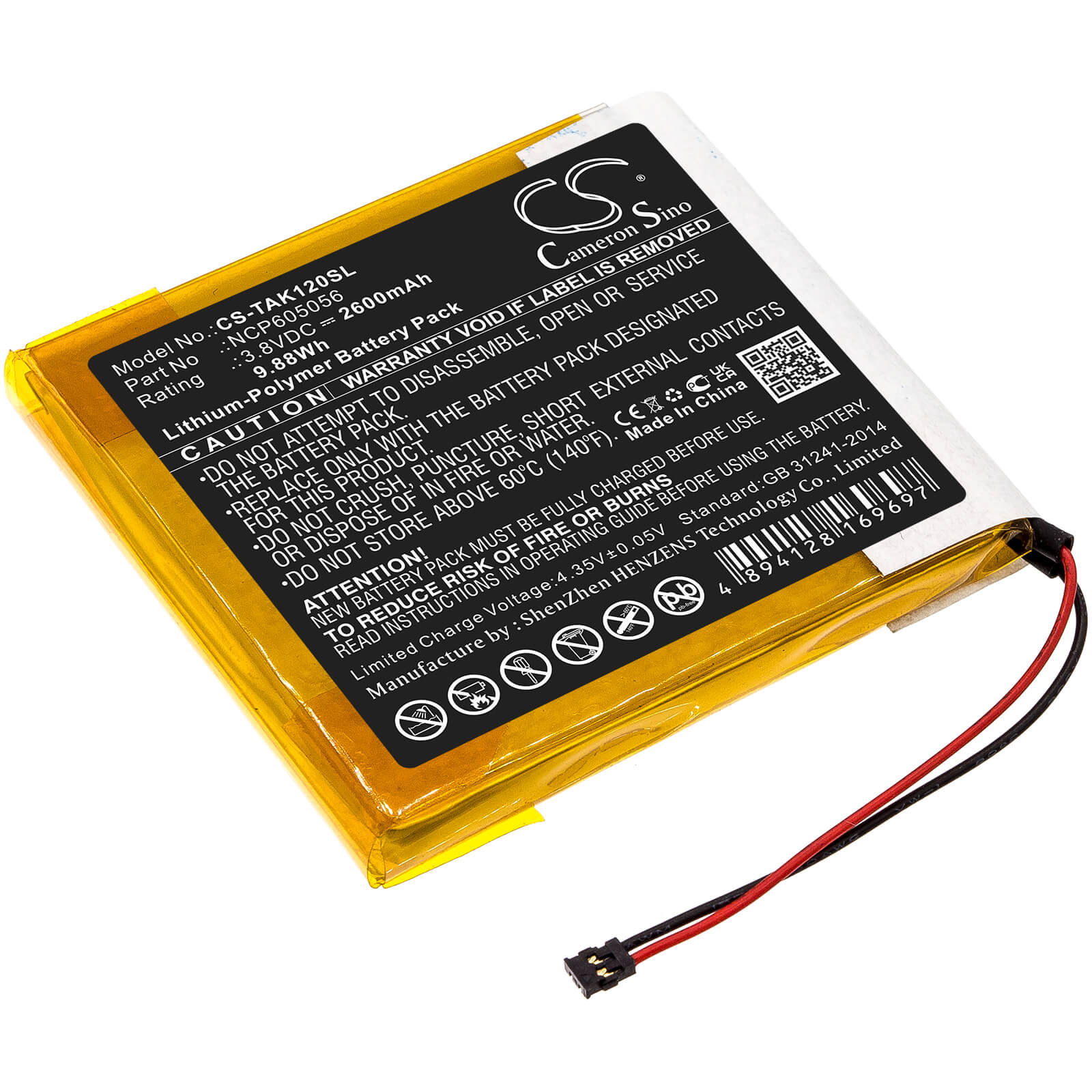 Li-Polymer Battery fits Astell&kern, Ak120 3.8V, 2600mAh Media Player Cameron Sino Technology Limited