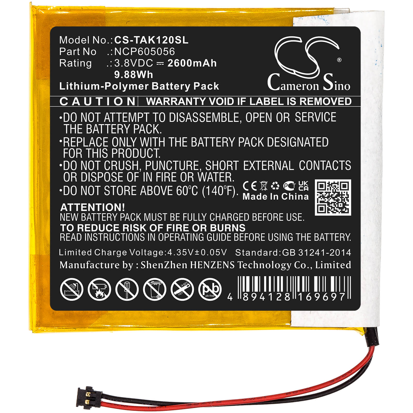 Li-Polymer Battery fits Astell&kern, Ak120 3.8V, 2600mAh Media Player Cameron Sino Technology Limited