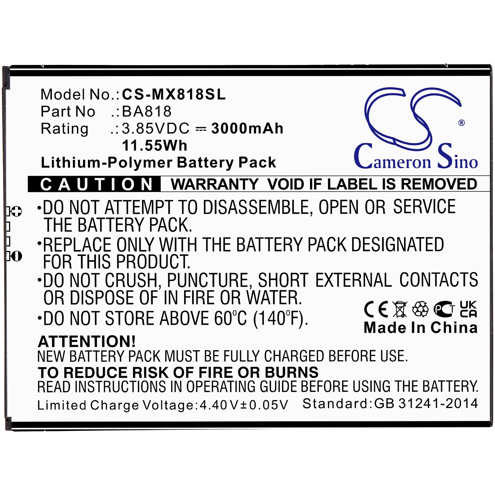 Li-ion Battery fits Meizu, C9, C9 Pro, M1818 3.85V, 3000mAh Mobile & SmartPhone Cameron Sino Technology Limited