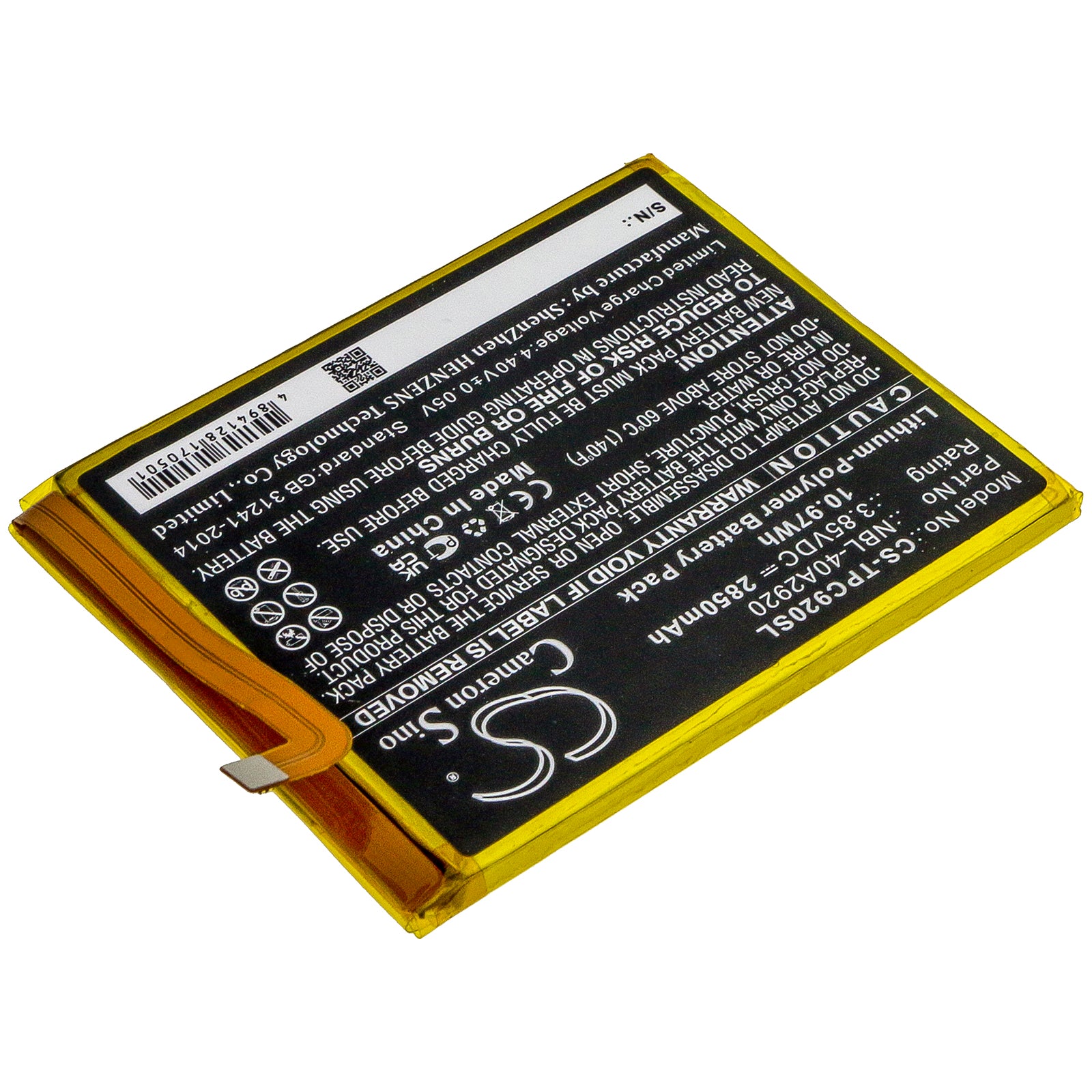 Li-ion Battery fits Tp-link, Neffos C9a, Tp706a 3.85V, 2850mAh Communications Cameron Sino Technology Limited