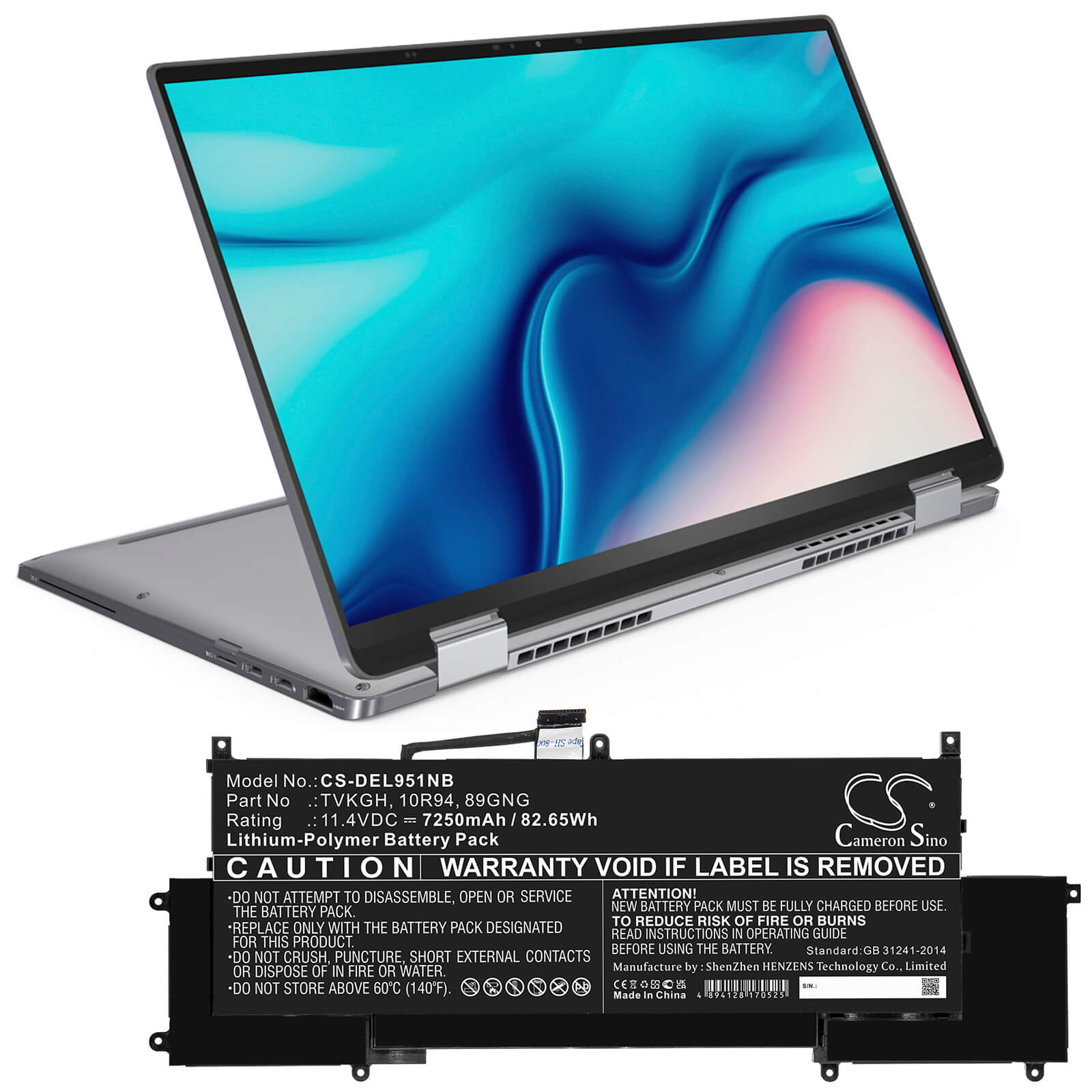 Li-Polymer Battery fits Dell, Latitude 9510 2-in-1 11.4V, 7250mAh Notebook & Laptop Cameron Sino Technology Limited