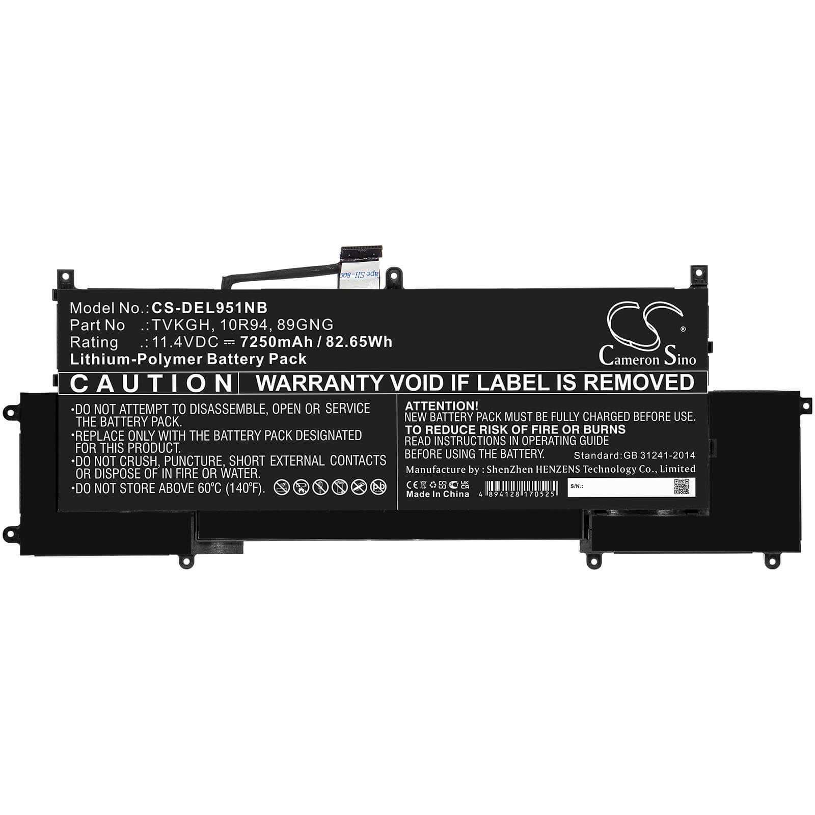 Li-Polymer Battery fits Dell, Latitude 9510 2-in-1 11.4V, 7250mAh Notebook & Laptop Cameron Sino Technology Limited