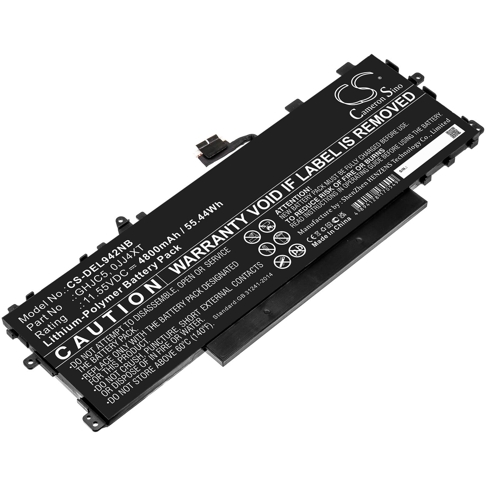 Li-Polymer Battery fits Dell, Latitude 9420 2-in-1 11.55V, 4800mAh Notebook & Laptop Cameron Sino Technology Limited