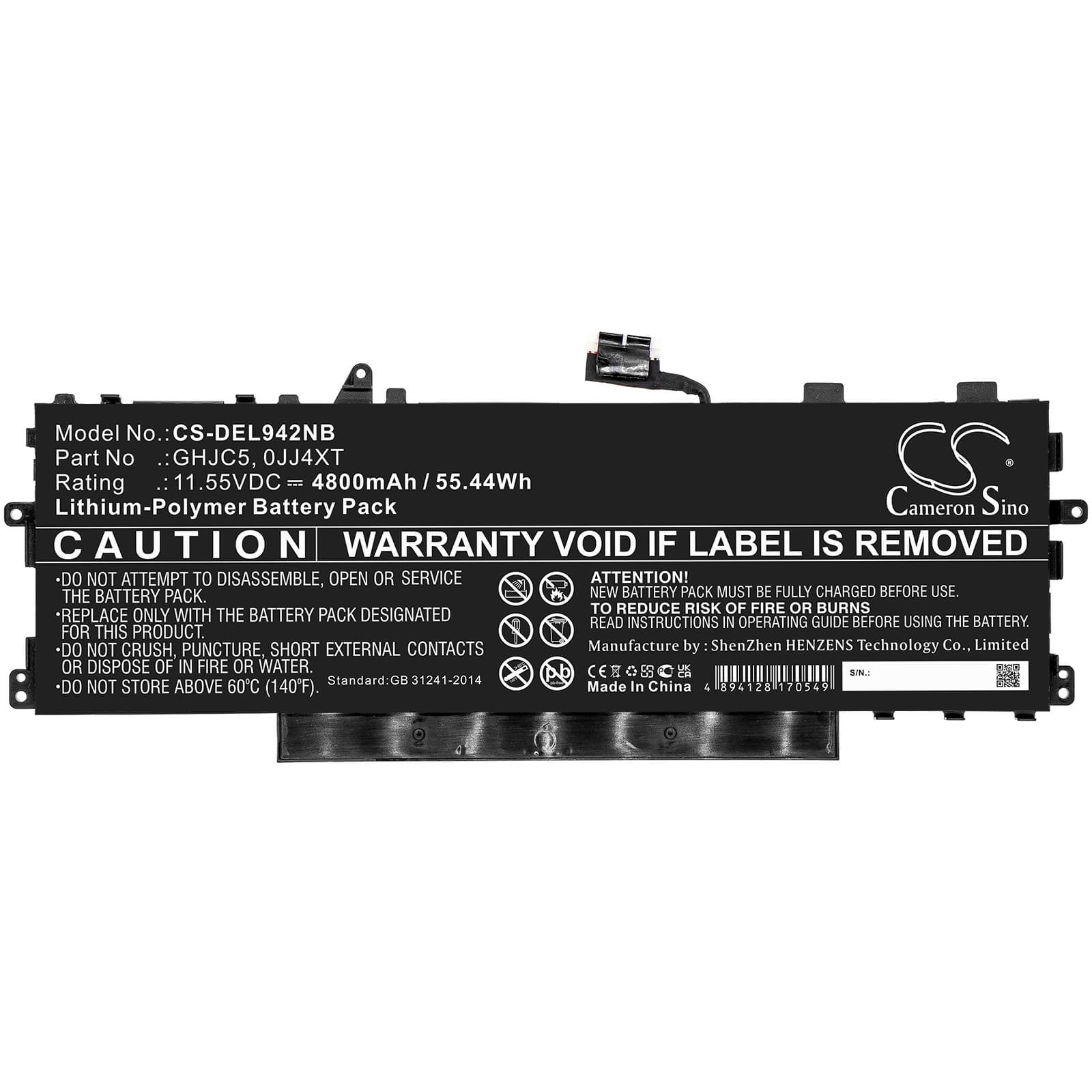 Li-Polymer Battery fits Dell, Latitude 9420 2-in-1 11.55V, 4800mAh Notebook & Laptop Cameron Sino Technology Limited