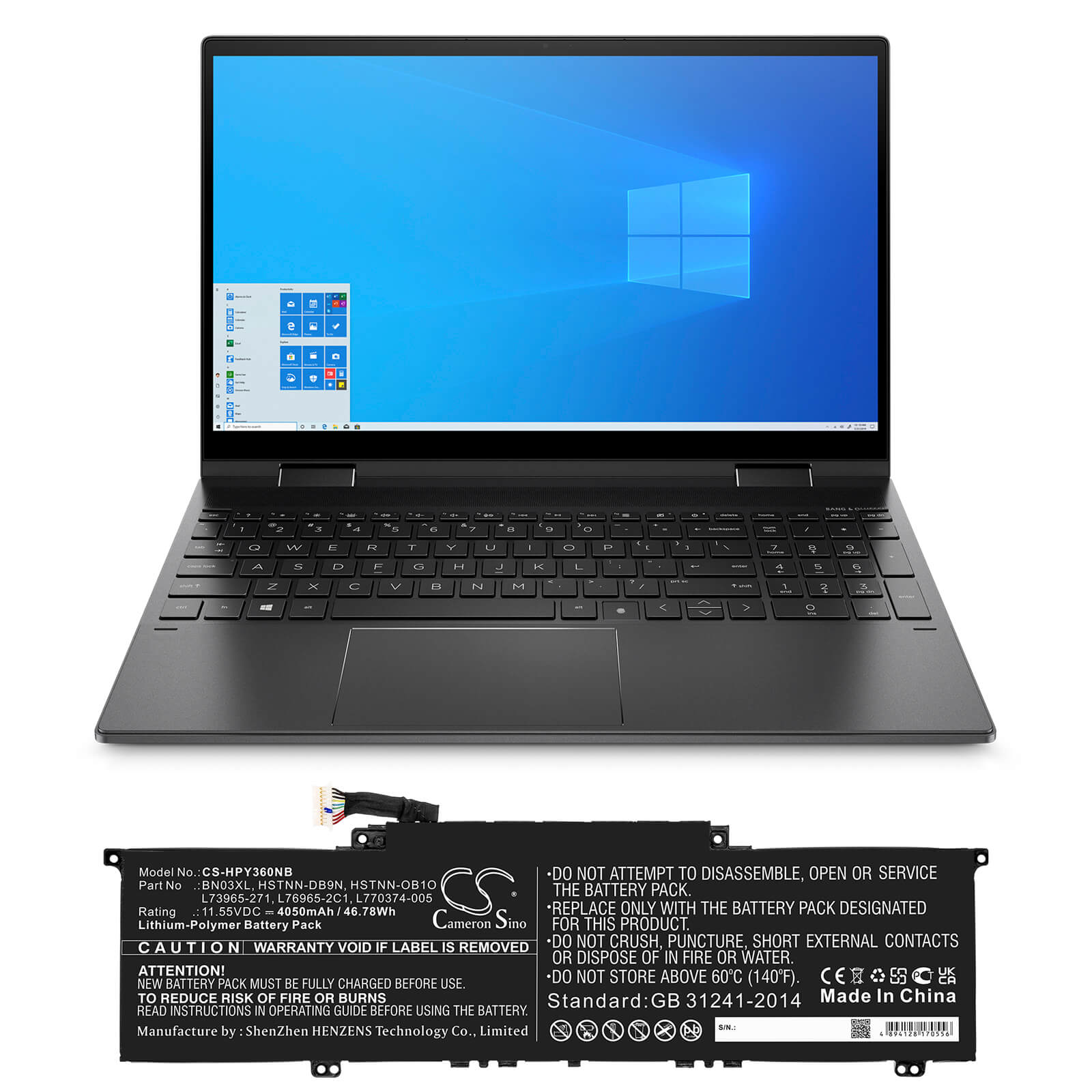 Li-ion Battery fits Hp, Envy 13 13-ba0003nu, Envy 13 13-ba0004nu, Envy 13 13-ba0010nr 11.55V, 4050mAh Notebook & Laptop Cameron Sino Technology Limited