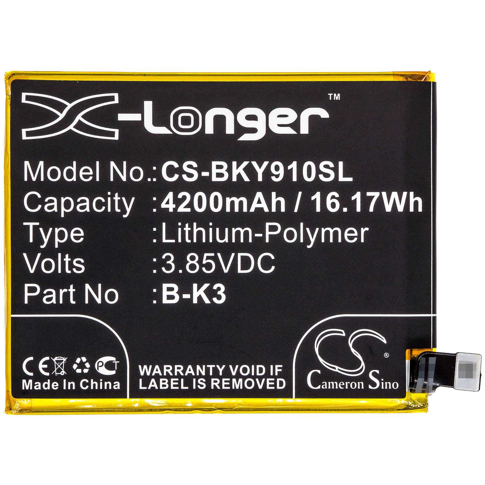 Li-Polymer Battery fits Bbk, V1945a, V1945t 3.85V, 4400mAh Mobile & SmartPhone Cameron Sino Technology Limited