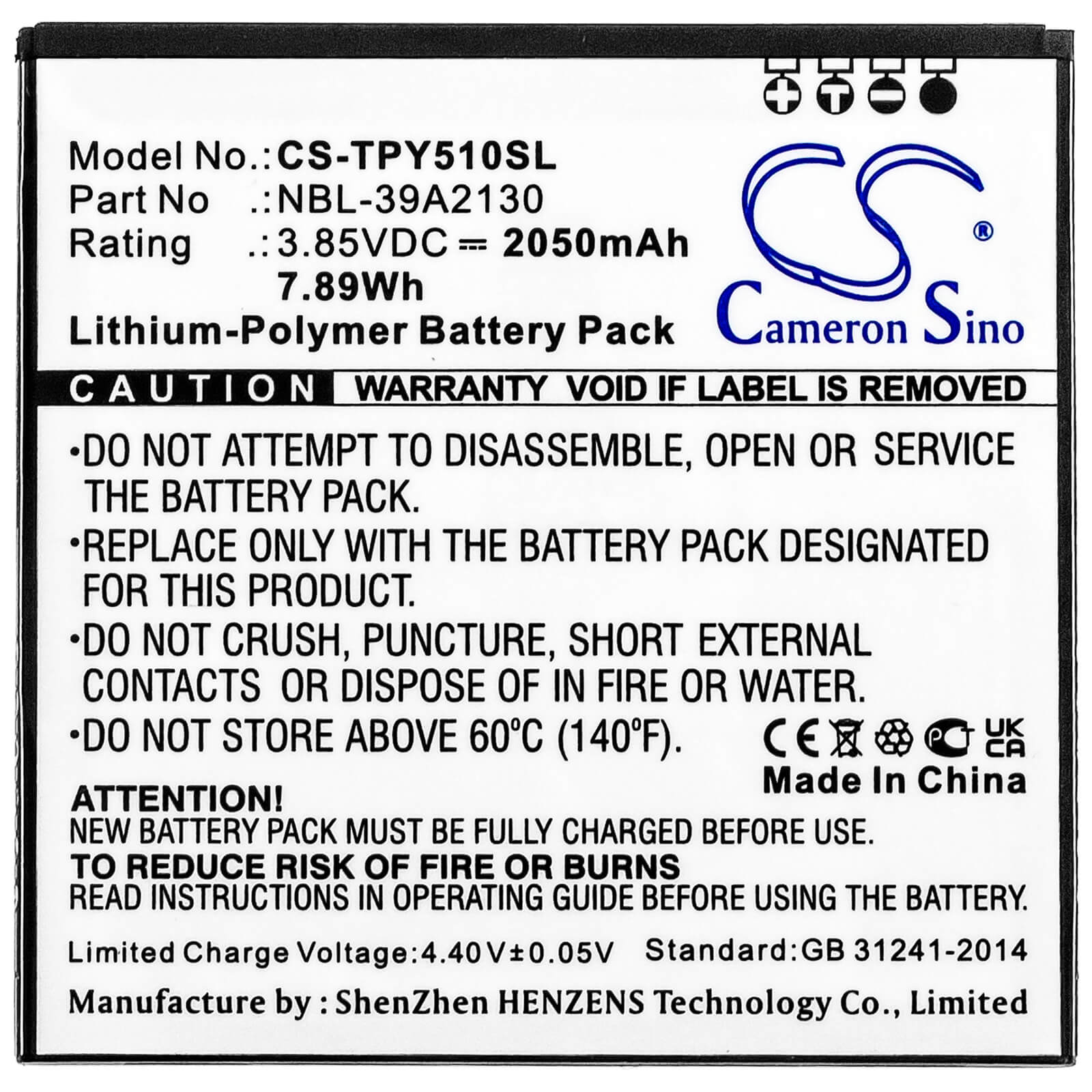 Li-ion Battery fits Neffos, Tp802a-3, Y5 3.85V, 2050mAh Mobile & SmartPhone Cameron Sino Technology Limited