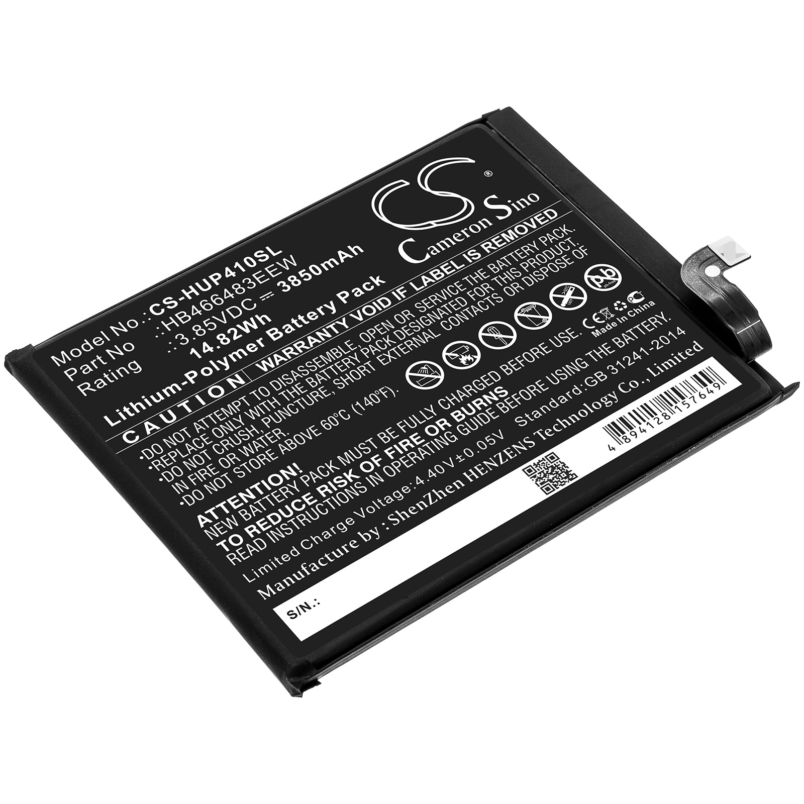 Li-Polymer Battery fits Huawei, Cdy-an00, Cdy-an20 3.85V, 3900mAh Mobile & SmartPhone Cameron Sino Technology Limited