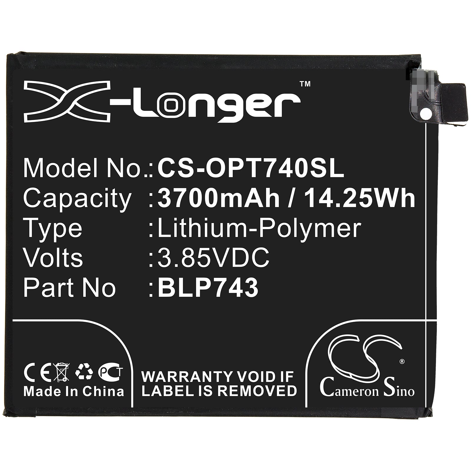 Li-Polymer Battery fits Oneplus, 7t, Hd1901 3.85V, 3700mAh Mobile & SmartPhone Cameron Sino Technology Limited