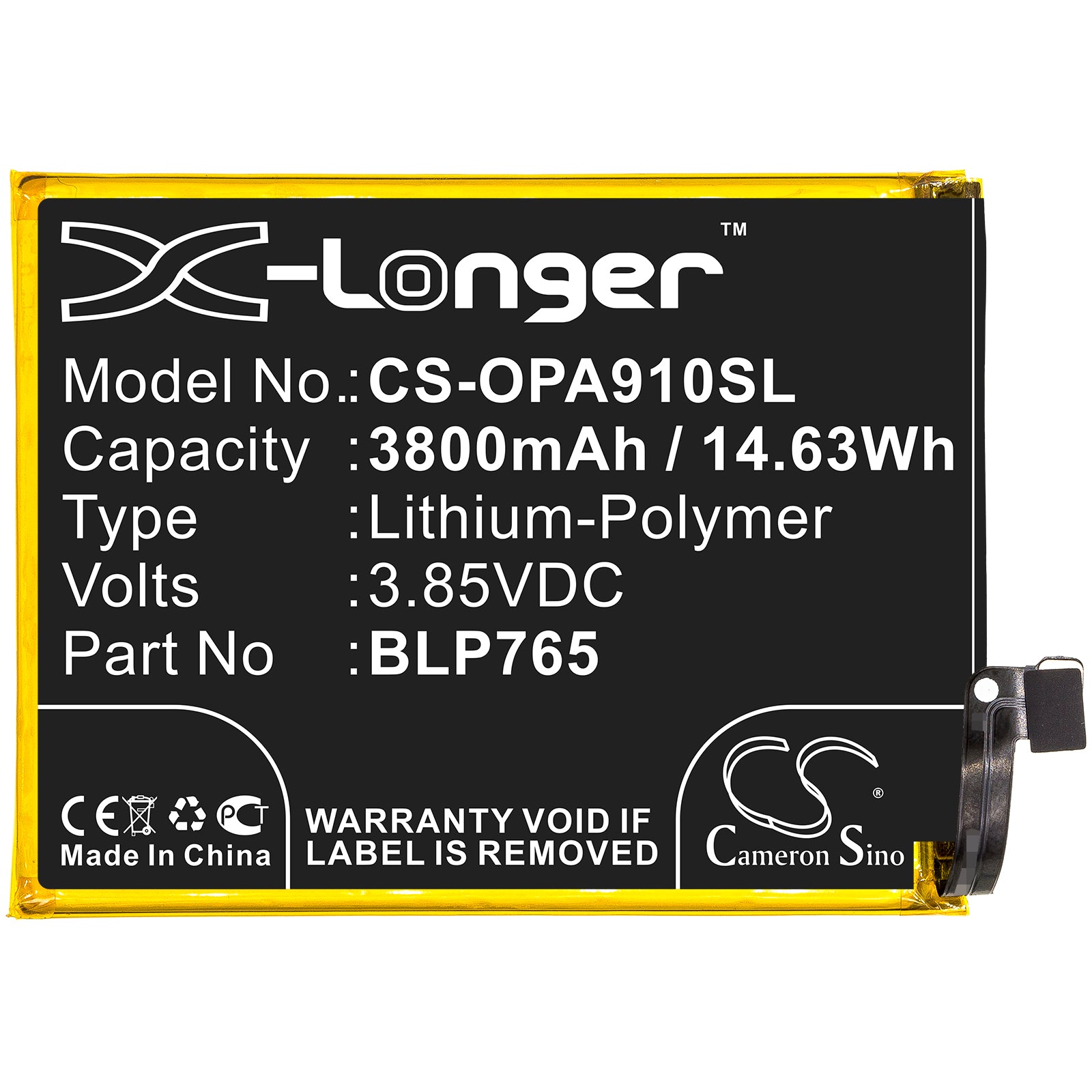 Li-Polymer Battery fits Oppo, A91, Cph2001 3.85V, 3930mAh Mobile & SmartPhone Cameron Sino Technology Limited