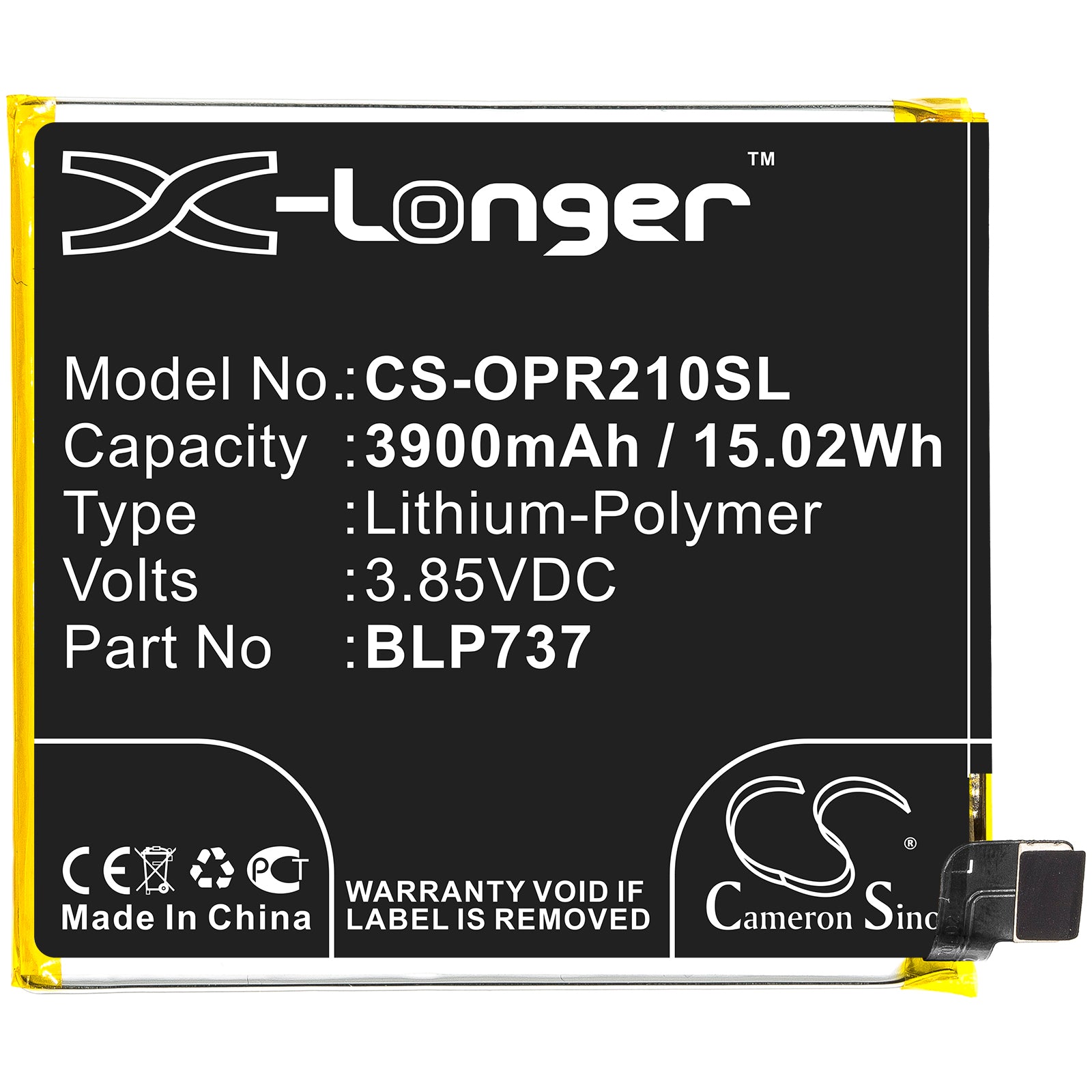 Li-Polymer Battery fits Oppo, Cph1945, Cph1951 3.85V, 3900mAh Mobile & SmartPhone Cameron Sino Technology Limited