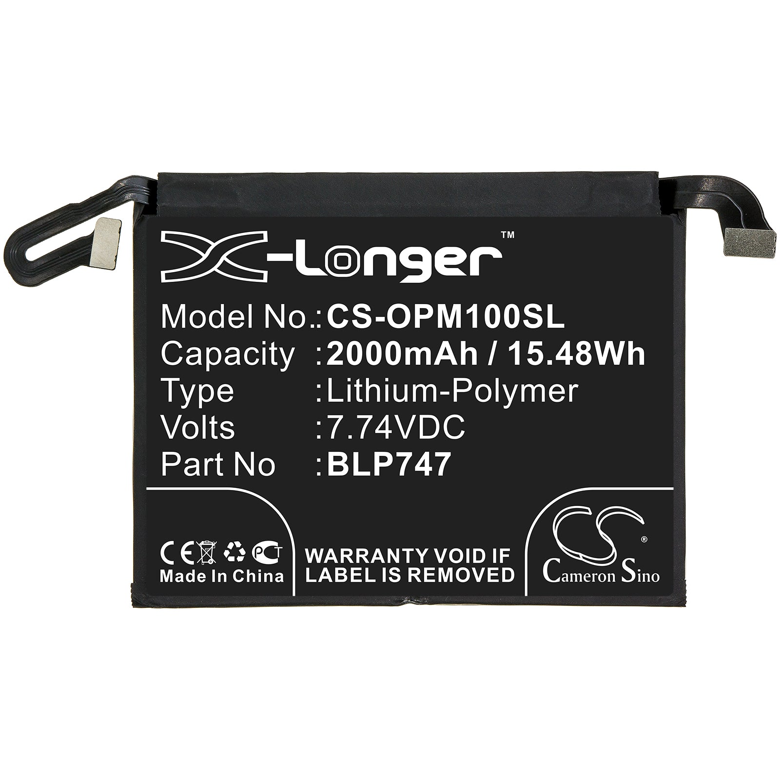 Li-Polymer Battery fits Oppo, Pclm10, Reno Ace 7.74V, 2000mAh Communications Cameron Sino Technology Limited (Suspended)