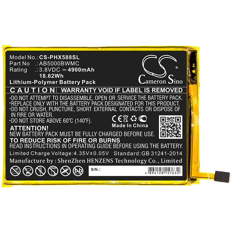 Li-Polymer Battery fits Philips, Xenium Cts386, Xenium Ctx588 3.8V, 4900mAh Mobile & SmartPhone Cameron Sino Technology Limited