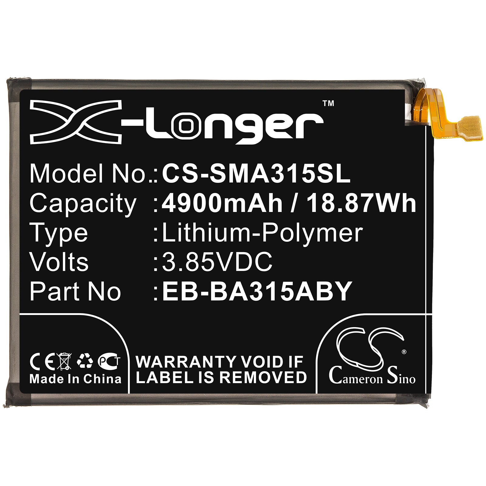 Li-Polymer Battery fits Samsung, Galaxy A31, Sm-a310f 3.85V, 4900mAh Mobile & SmartPhone Cameron Sino Technology Limited