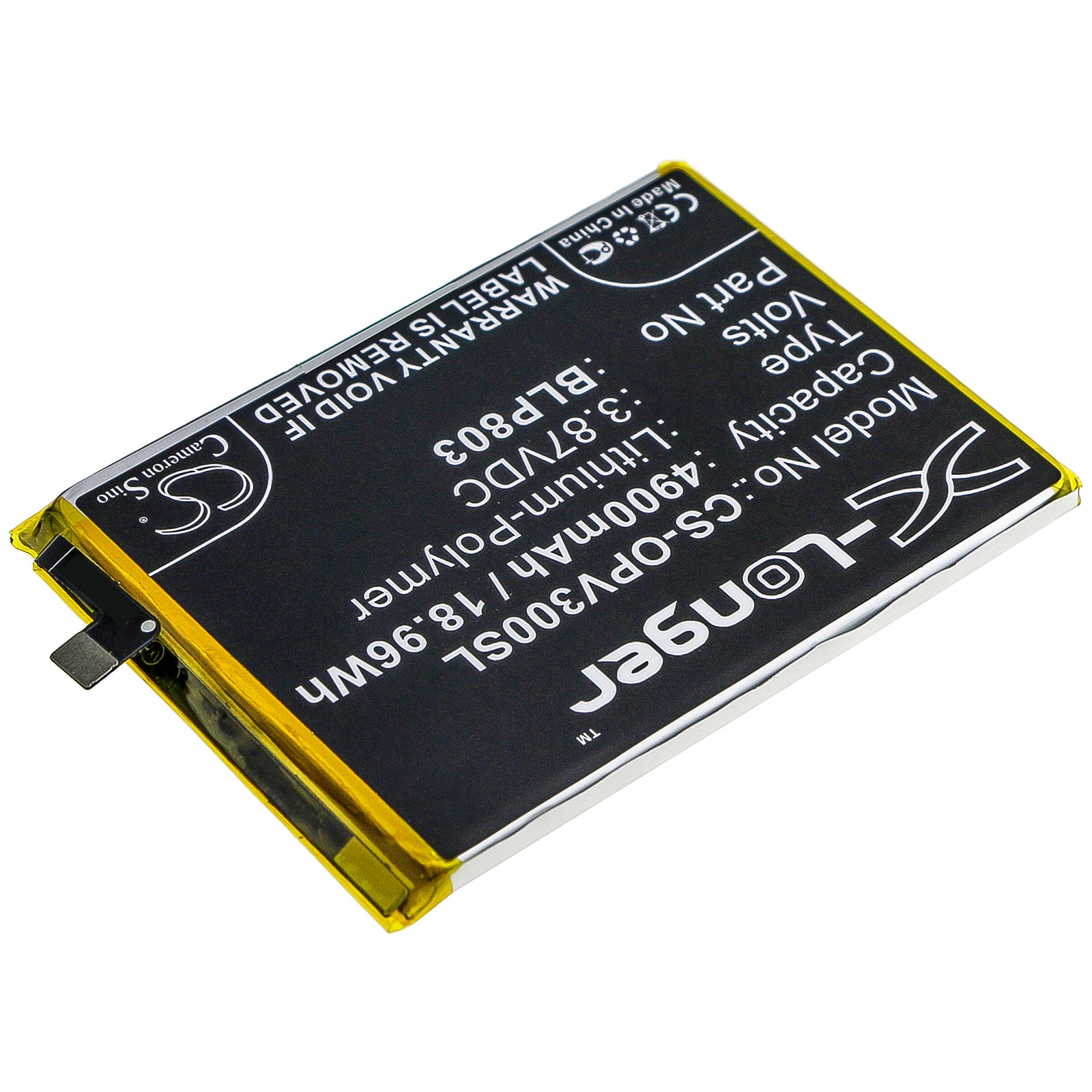 Li-Polymer Battery fits Oppo, Realme V3 3.87V, 4900mAh Mobile & SmartPhone Cameron Sino Technology Limited