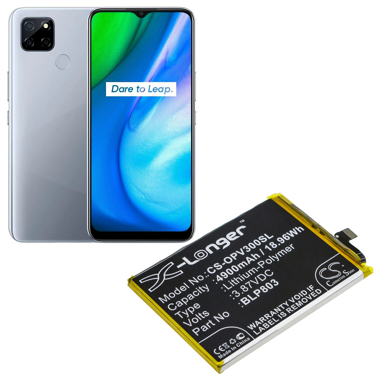Li-Polymer Battery fits Oppo, Realme V3 3.87V, 4900mAh Mobile & SmartPhone Cameron Sino Technology Limited