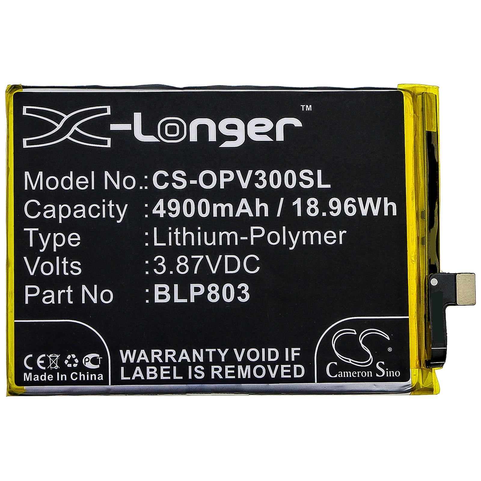 Li-Polymer Battery fits Oppo, Realme V3 3.87V, 4900mAh Mobile & SmartPhone Cameron Sino Technology Limited