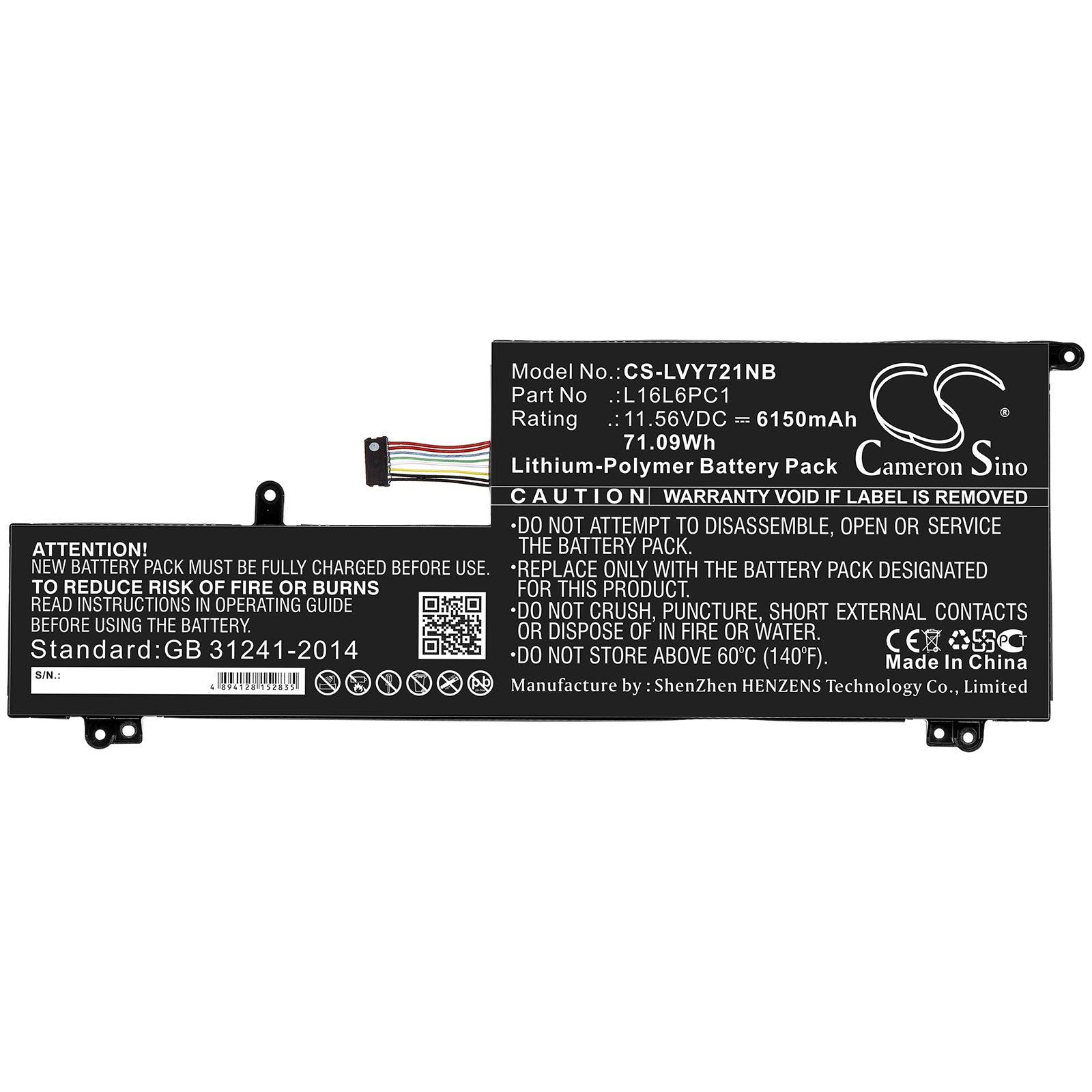Li-ion Battery fits Lenovo, Yoga 720, Yoga 720-15 11.56V, 6150mAh Notebook & Laptop Cameron Sino Technology Limited