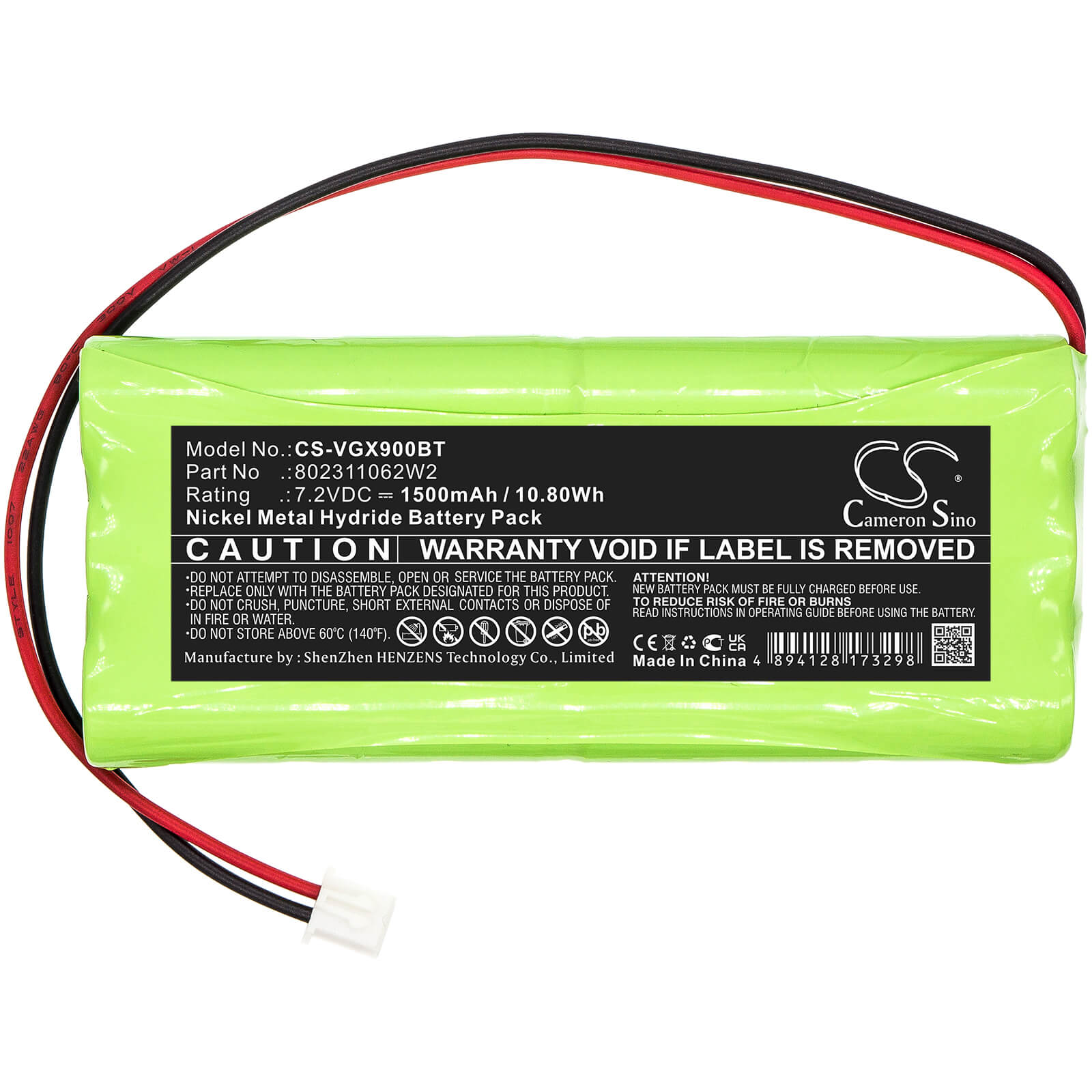 Ni-MH Battery fits Vesta, Composed, Gx9ml 7.2V, 1500mAh / 10.80Wh Alarm System Cameron Sino Technology Limited