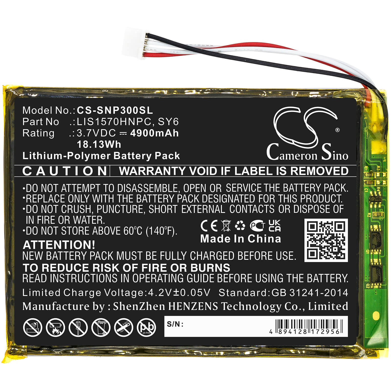 Li-Polymer Battery fits Sony, Pha-3 3.7V, 4900mAh / 18.13Wh Amplifier Cameron Sino Technology Limited